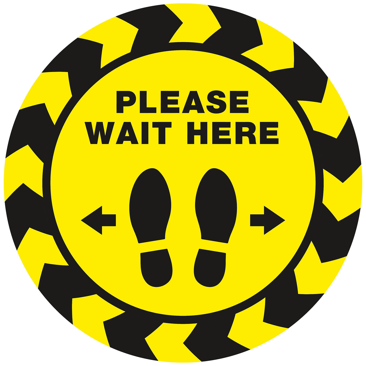 Avery Directional "Please Wait Here" Preprinted Floor Decals, 10.5" Diameter, Yellow/Black, 5/Pack