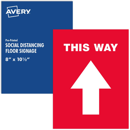 Avery Directional "This Way" Preprinted Floor Decals, 8" x 10.5", Red/White, 5/Pack