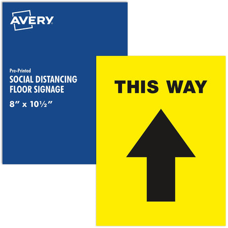 Avery Directional "This Way" Preprinted Floor Decals, 8" x 10.5", Yellow/Black, 5/Pack