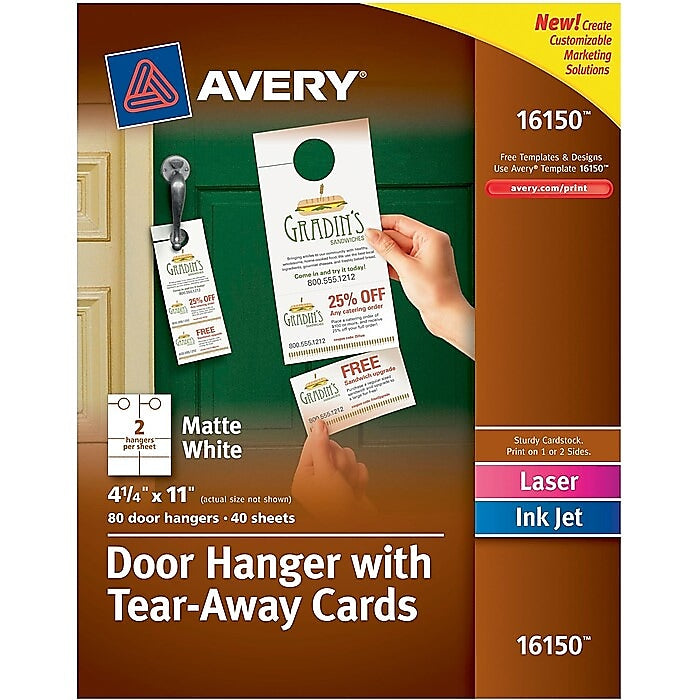 Avery Door Hangers with Tear-Away Cards, 4 1/4" x 11", 80/Box