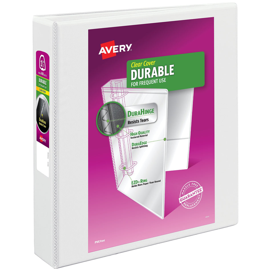 Avery Durable 1 1/2" 3-Ring View Binders, D-Ring, White