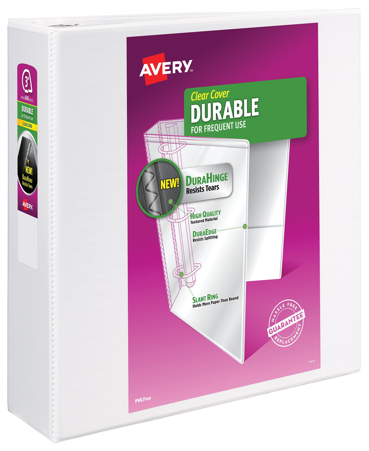 Avery Durable 3" 3-Ring View Binders, Slant Ring, White