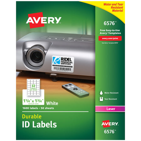 Avery Durable Laser Identification Labels, 1 1/4" x 1 3/4", White, 32 Labels/Sheet, 50 Sheets/Pack