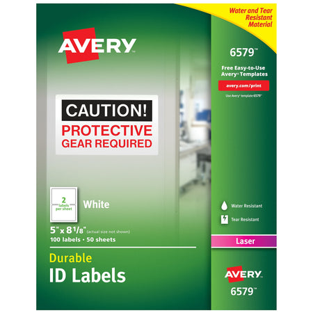 Avery Durable Laser Identification Labels, 5" x 8 1/8", White, 2 Labels/Sheet, 50 Sheets/Box