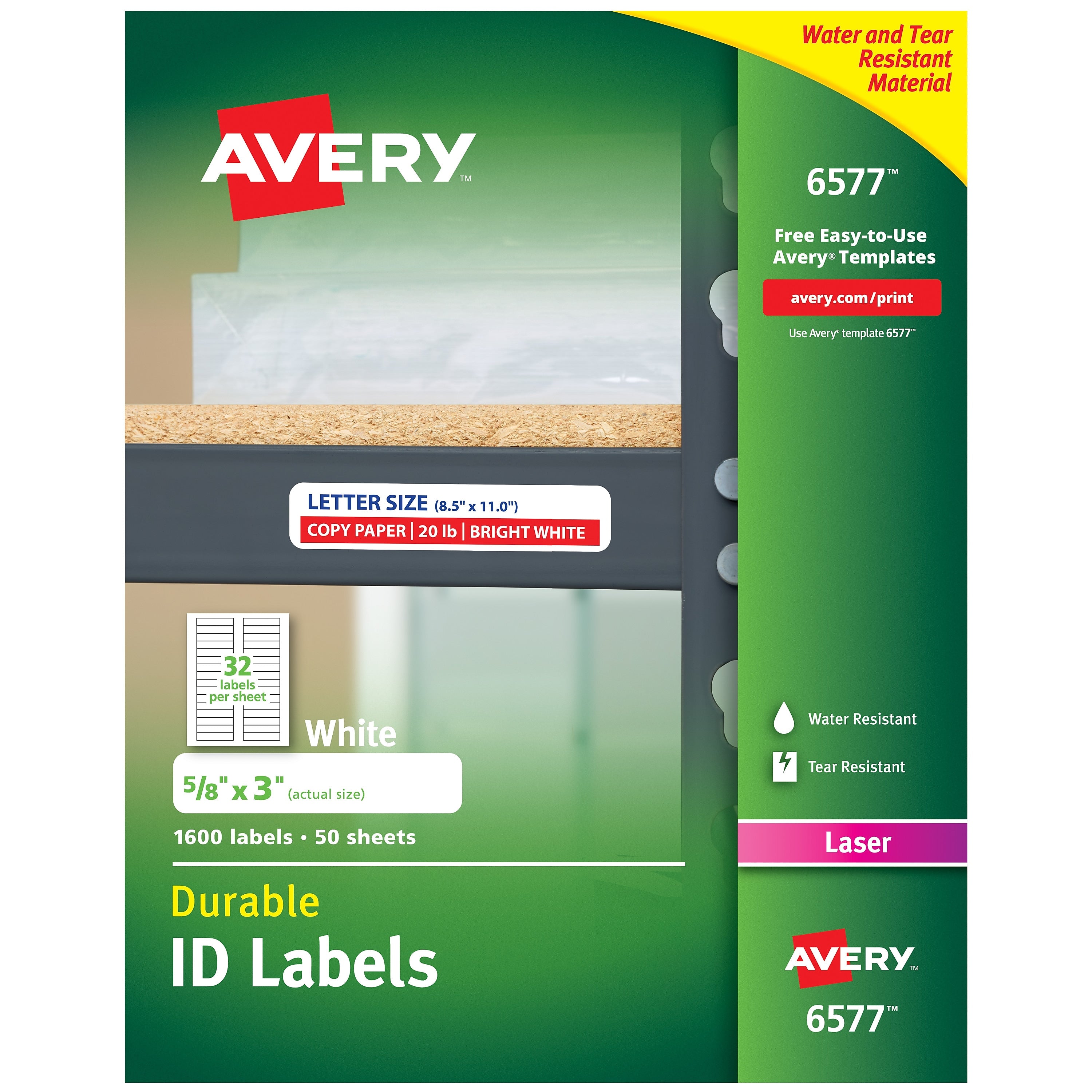 Avery Durable Laser Identification Labels, 5/8" x 3", White, 32 Labels/Sheet, 50 Sheets/Pack