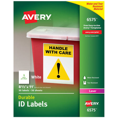 Avery Durable Laser Identification Labels, 8 1/2" x 11", White, 1 Label/Sheet, 50 Sheets/Pack