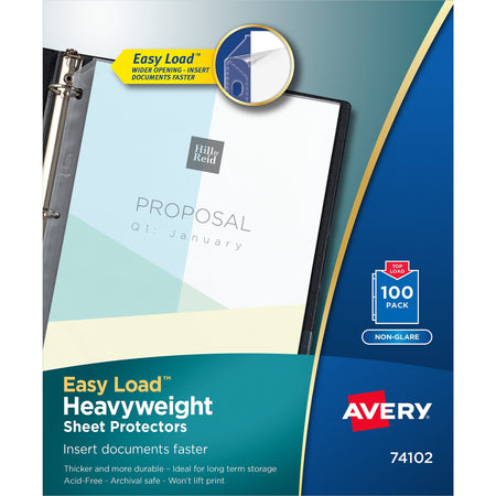 Avery Easy Load Heavyweight Non-Glare Sheet Protectors, 8-1/2" x 11", Clear, 100/Set