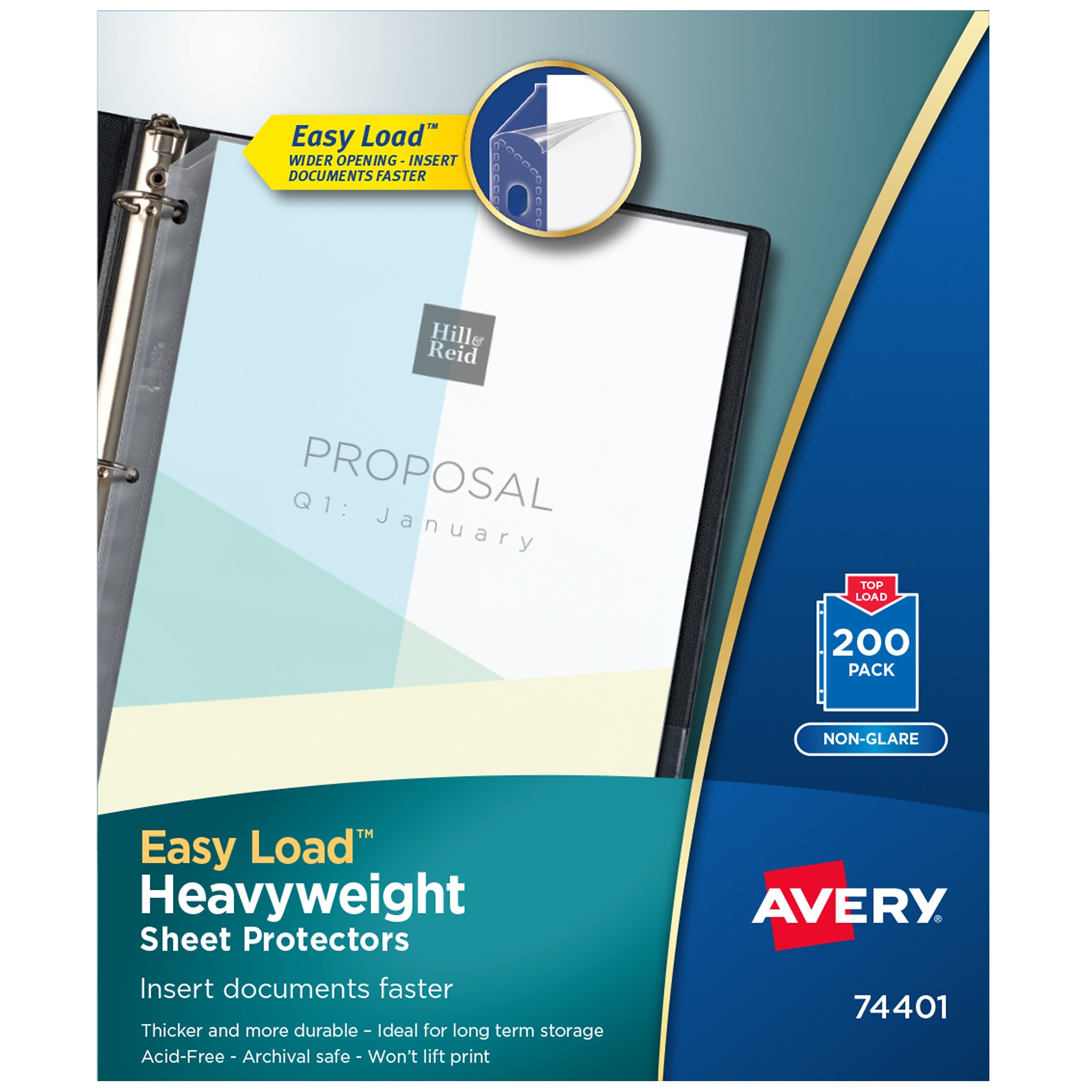 Avery Easy Load Heavyweight Non-Glare Sheet Protectors, 8-1/2" x 11", Clear, 200/Box