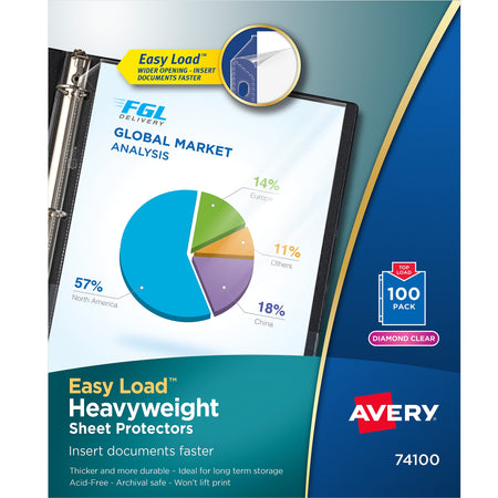 Avery Easy Load Heavyweight Sheet Protectors, 8.5" x 11", Diamond Clear, Acid-Free, 100/Box