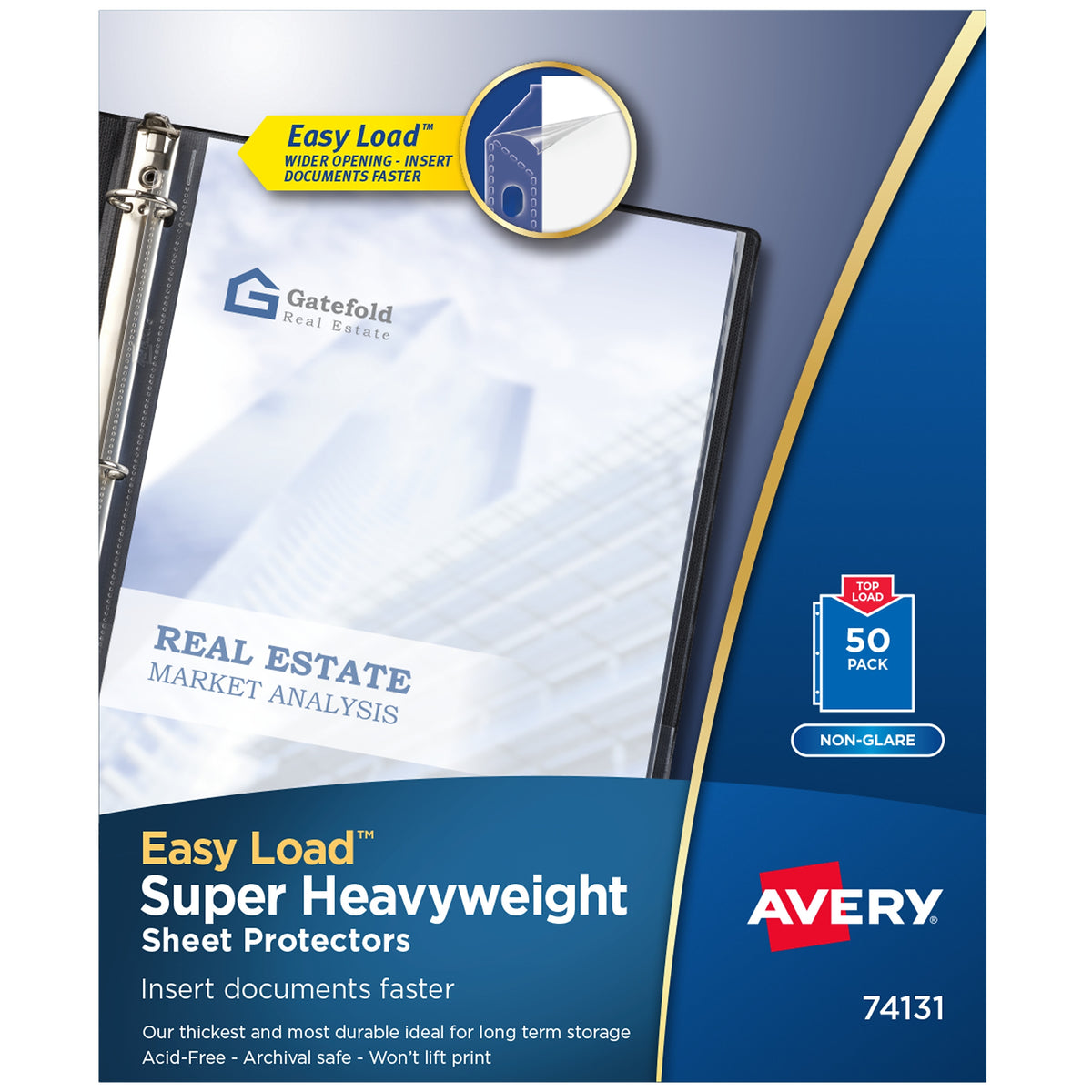 Avery Easy Load Super Heavyweight Non-Glare Sheet Protectors, 8-1/2" x 11", Clear, 50/Box