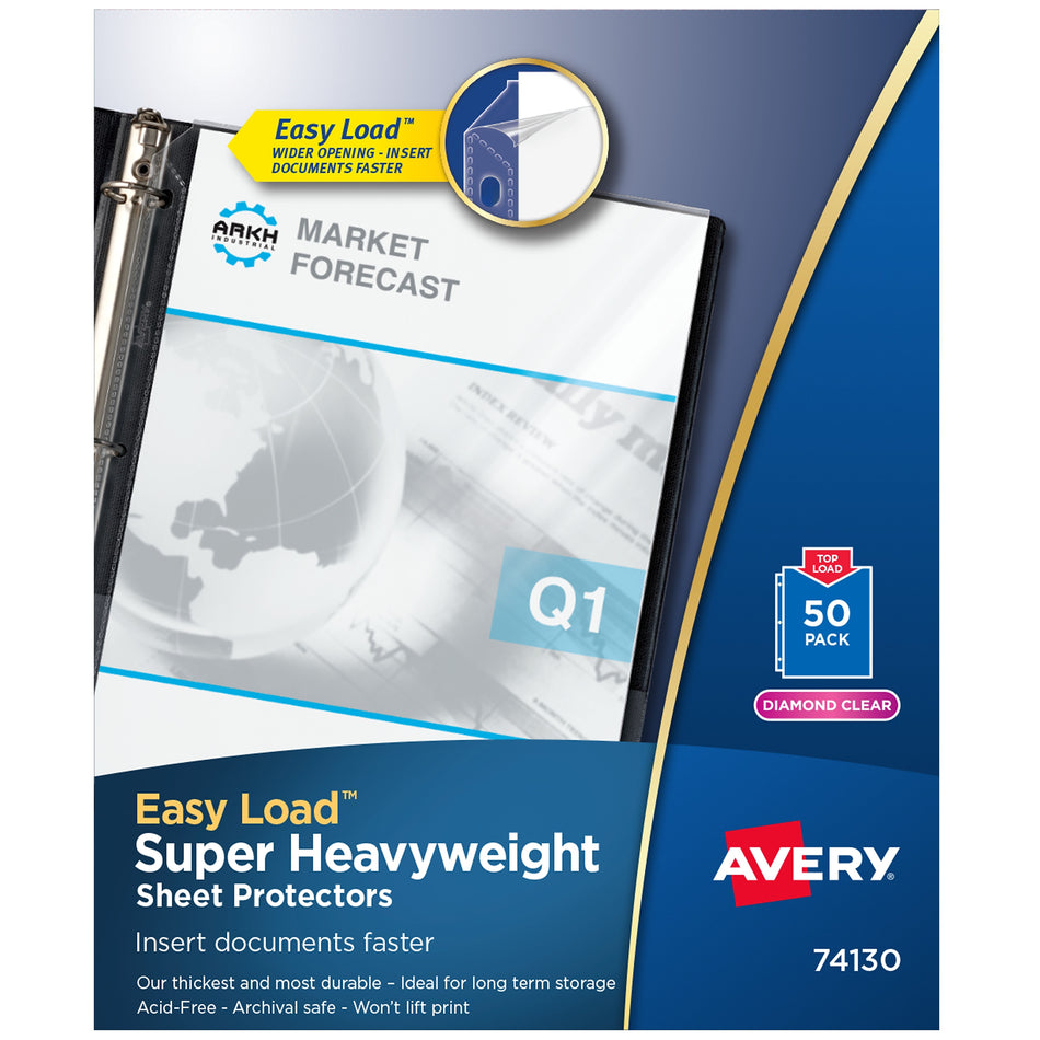 Avery Easy Load Super Heavyweight Sheet Protectors, 8-1/2" x 11", Diamond Clear, 50/Box