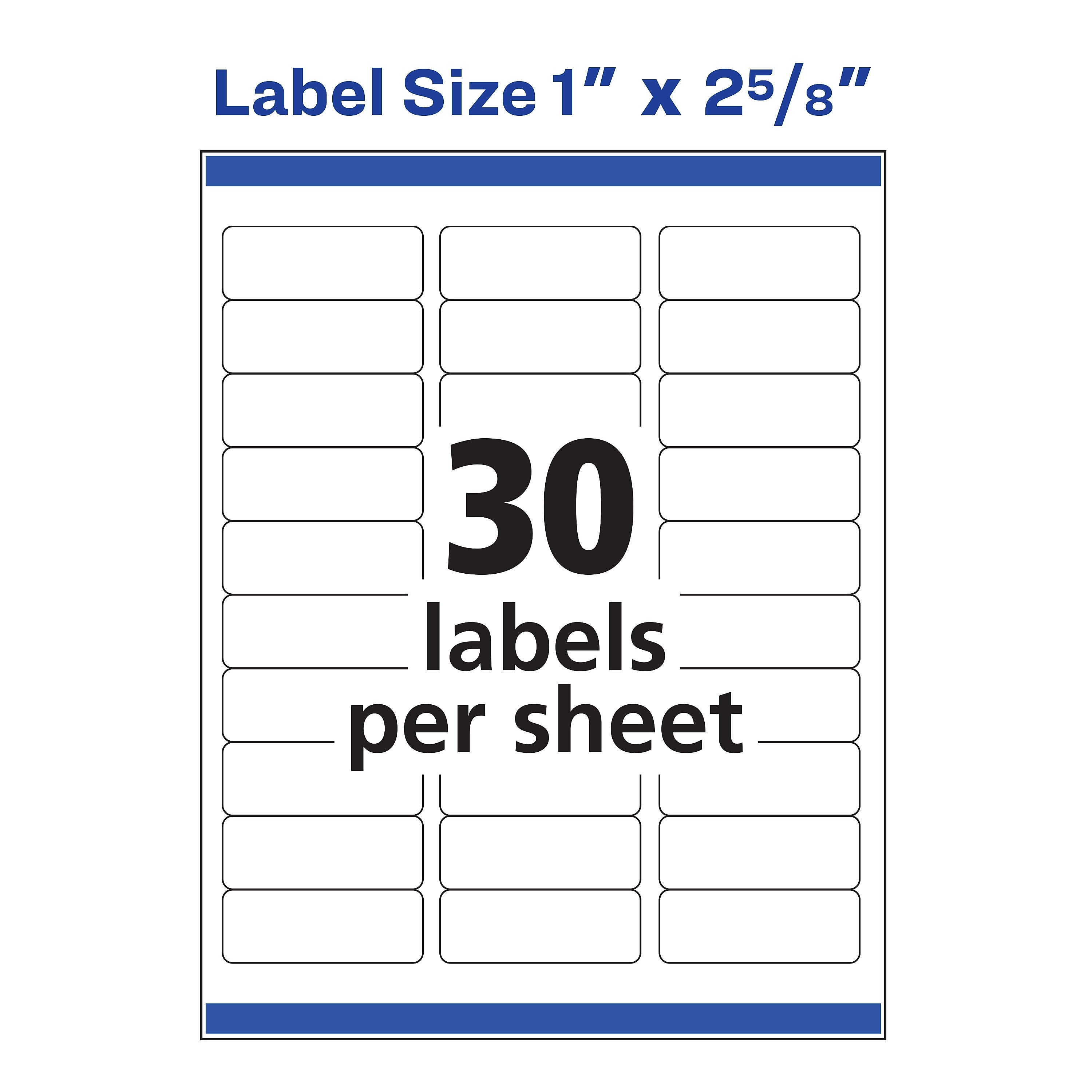 Avery Easy Peel Inkjet Address Labels, 1" x 2-5/8", White, 30 Labels/Sheet, 25 Sheets/Pack