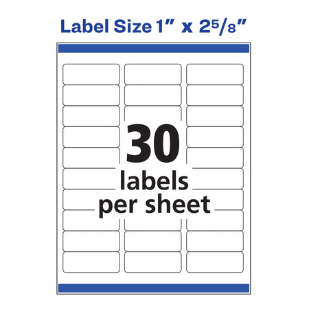 Avery Easy Peel Inkjet Address Labels, 1" x 2-5/8", White, 30 Labels/Sheet, 25 Sheets/Pack