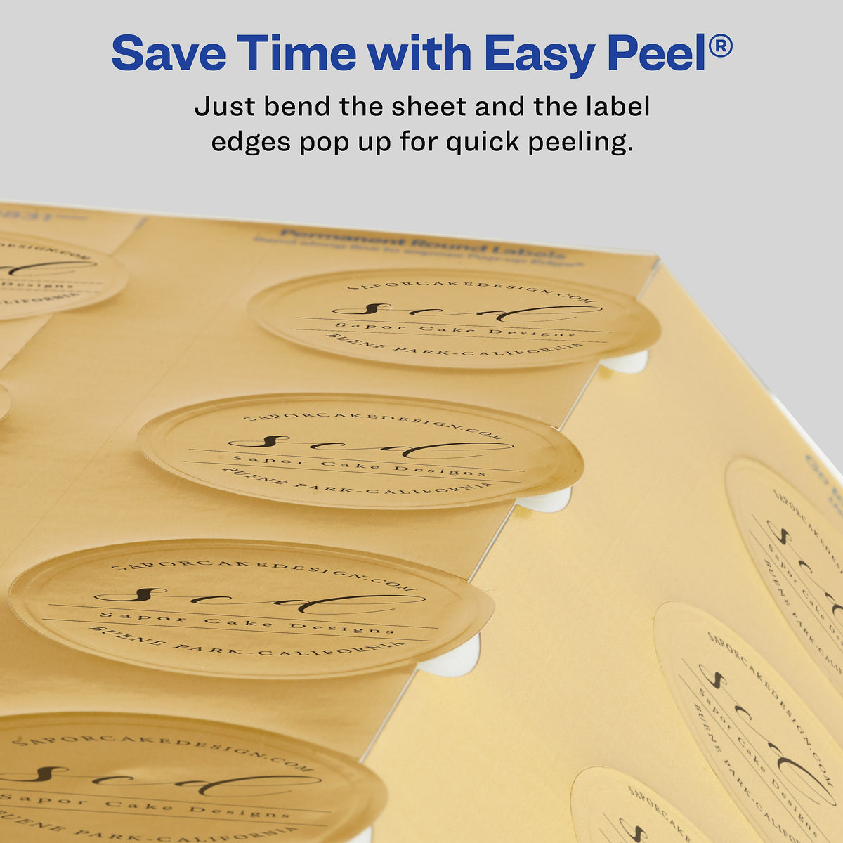 Avery Easy Peel Inkjet Embossed Foil Round Labels, 2" Diameter, Gold, 12 Labels/Sheet, 8 Sheets/Pack, 96 Labels/Pack