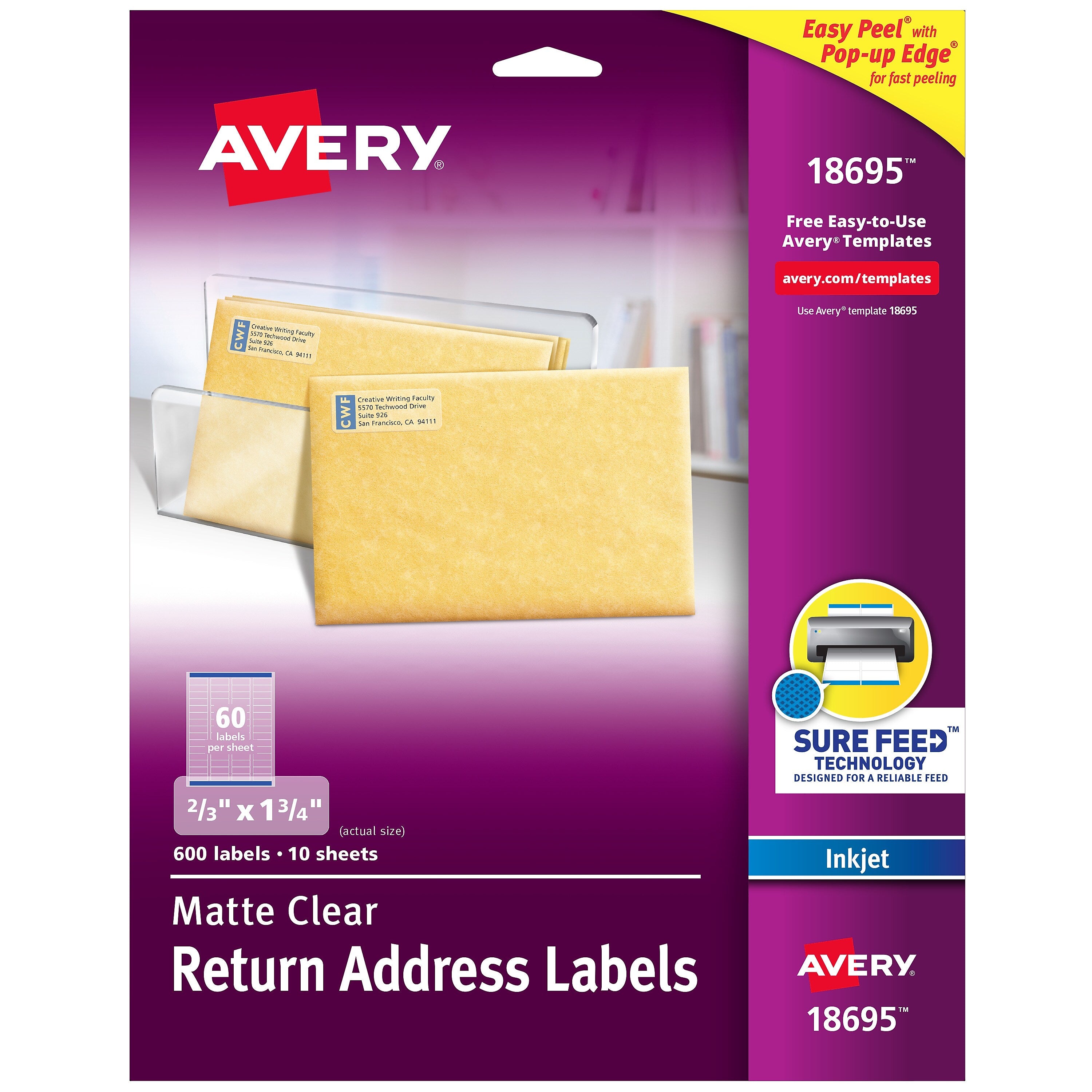 Avery Easy Peel Inkjet Return Address Labels, 2/3