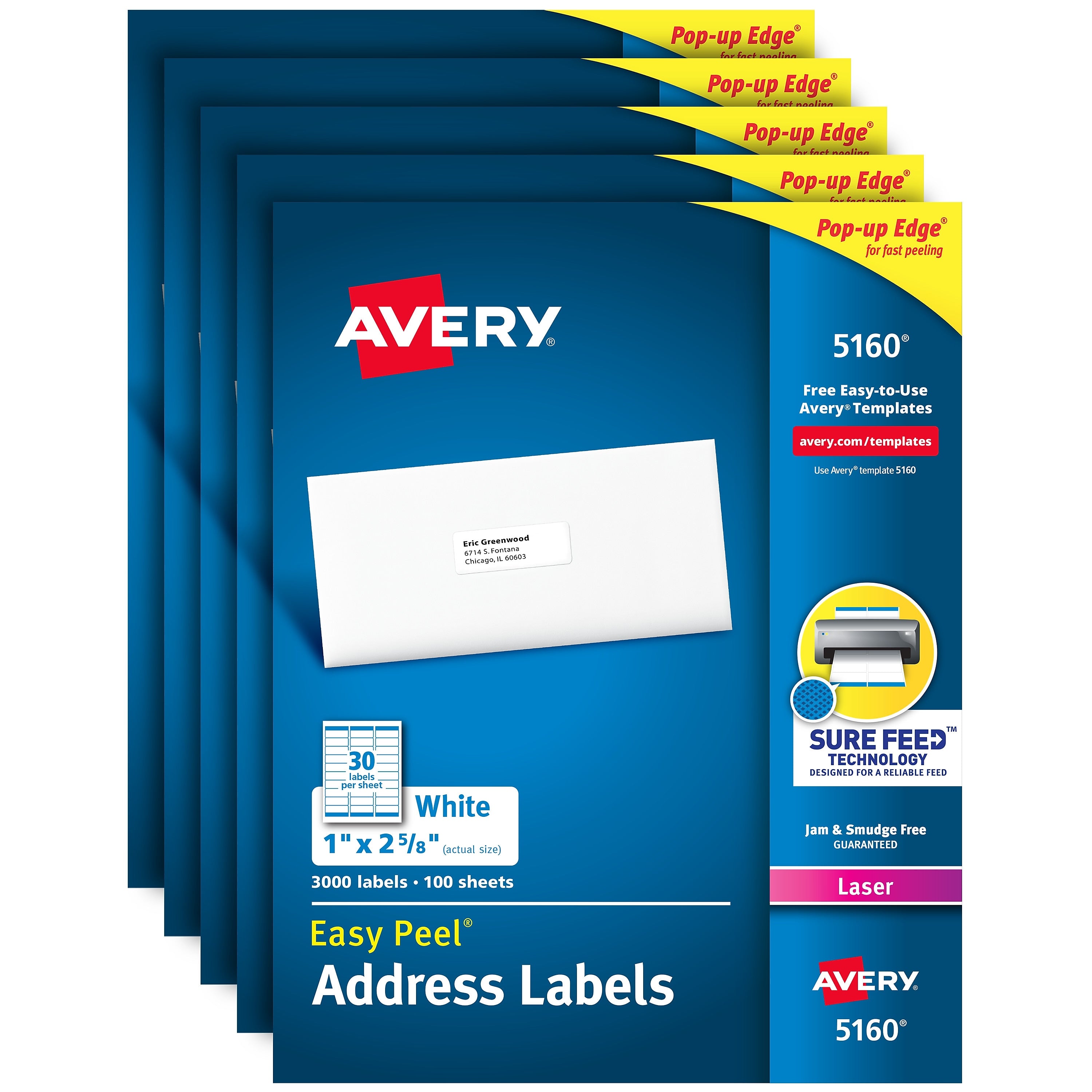 Avery Easy Peel Laser Address Labels, 1" x 2 5/8", White, 15000 Labels Per Pack