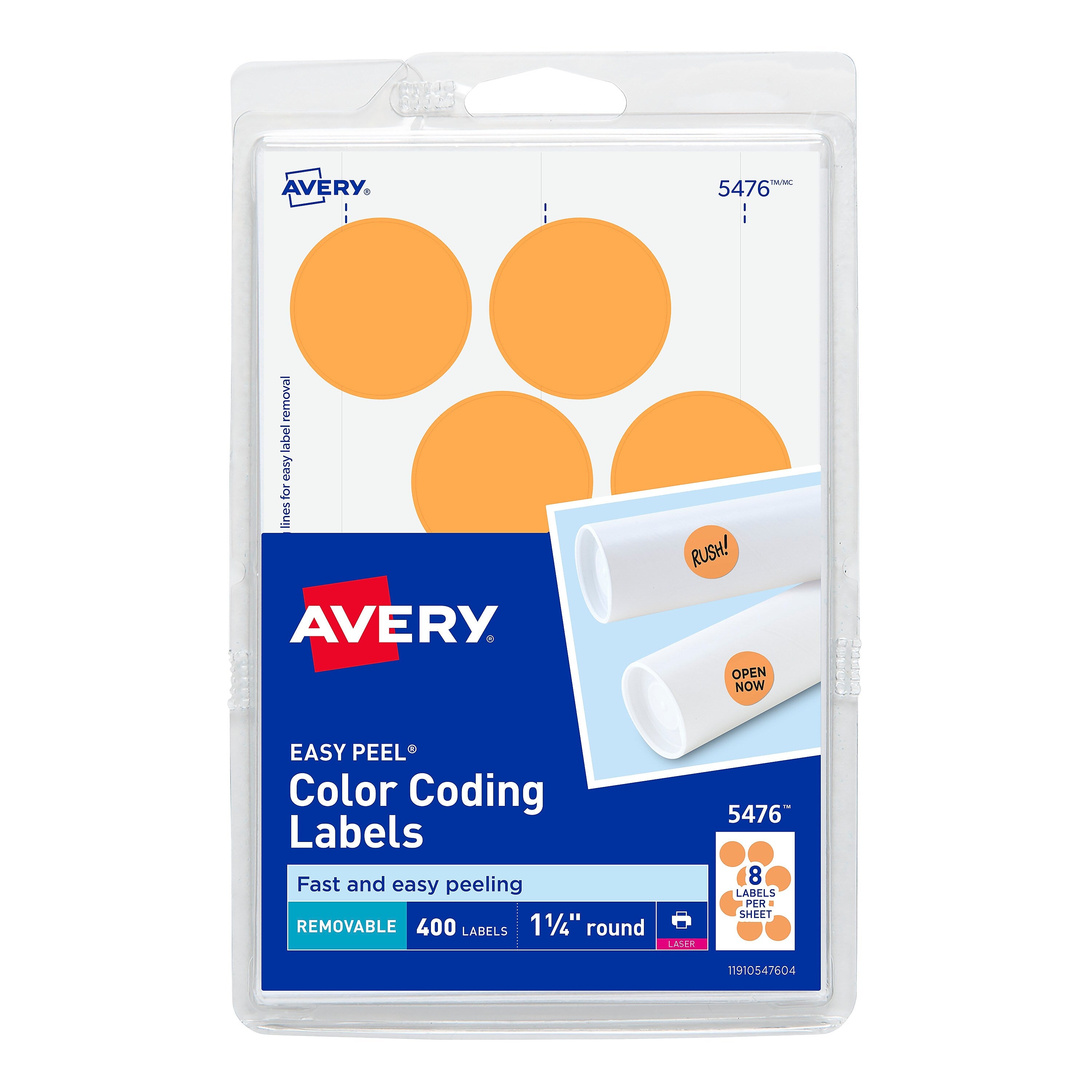 Avery Easy Peel Laser Color Coding Labels, 1 1/4