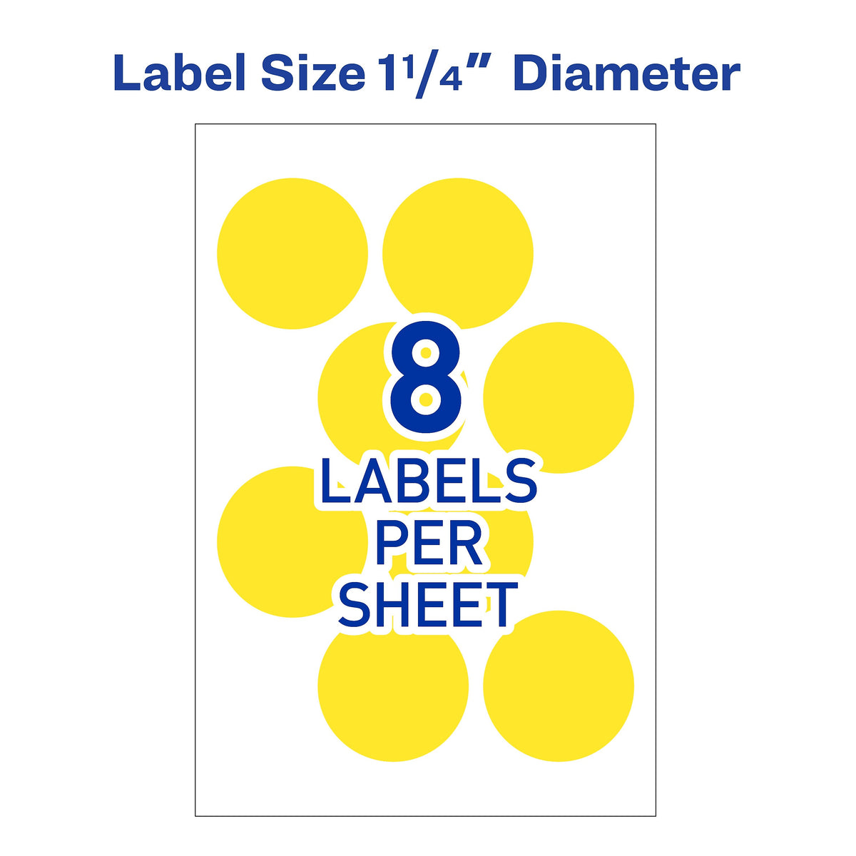 Avery Easy Peel Laser Color Coding Labels, 1 1/4" Dia, Neon Yellow, 8 Labels/Sheet, 50 Sheets/Pack