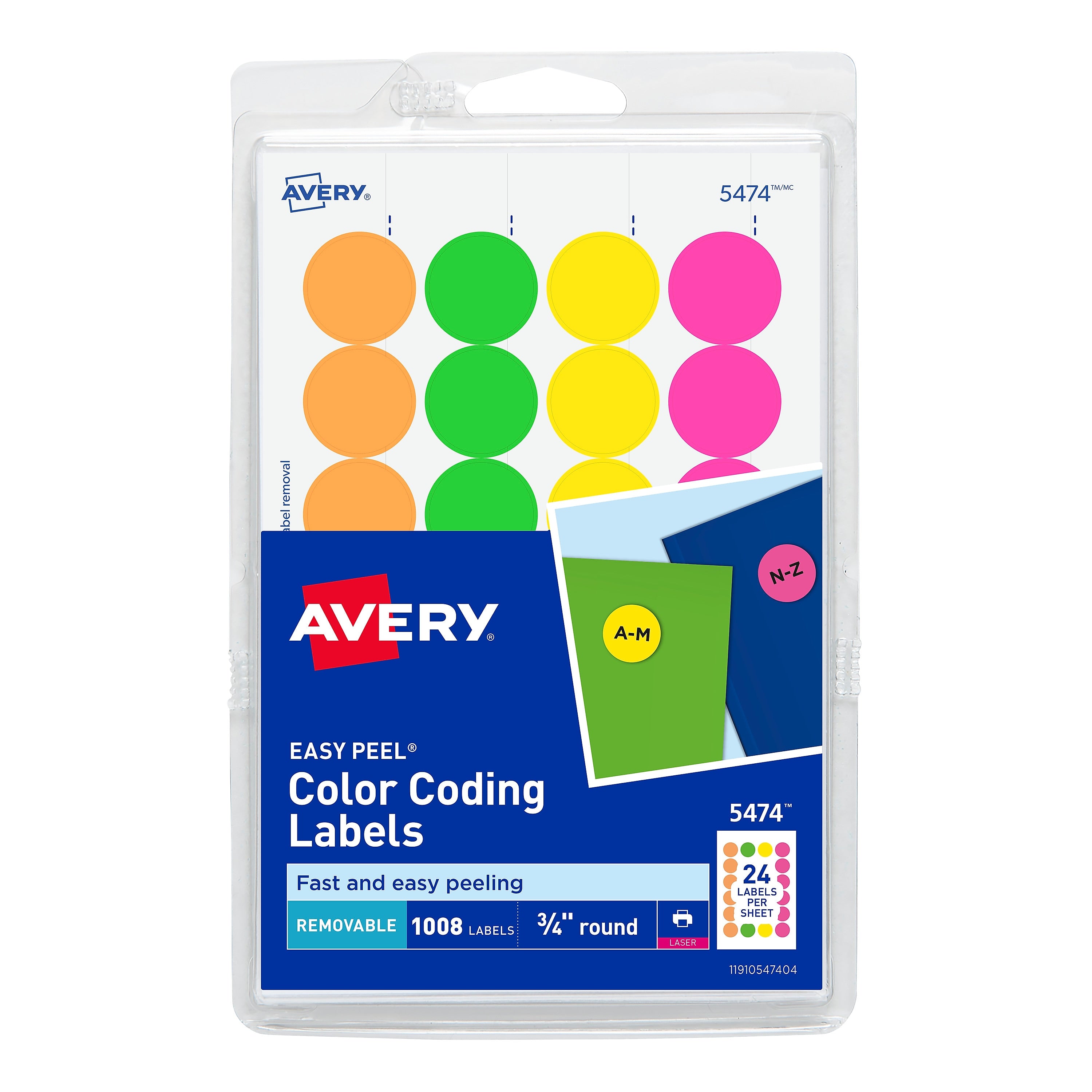 Avery Easy Peel Laser Color Coding Labels, 3/4