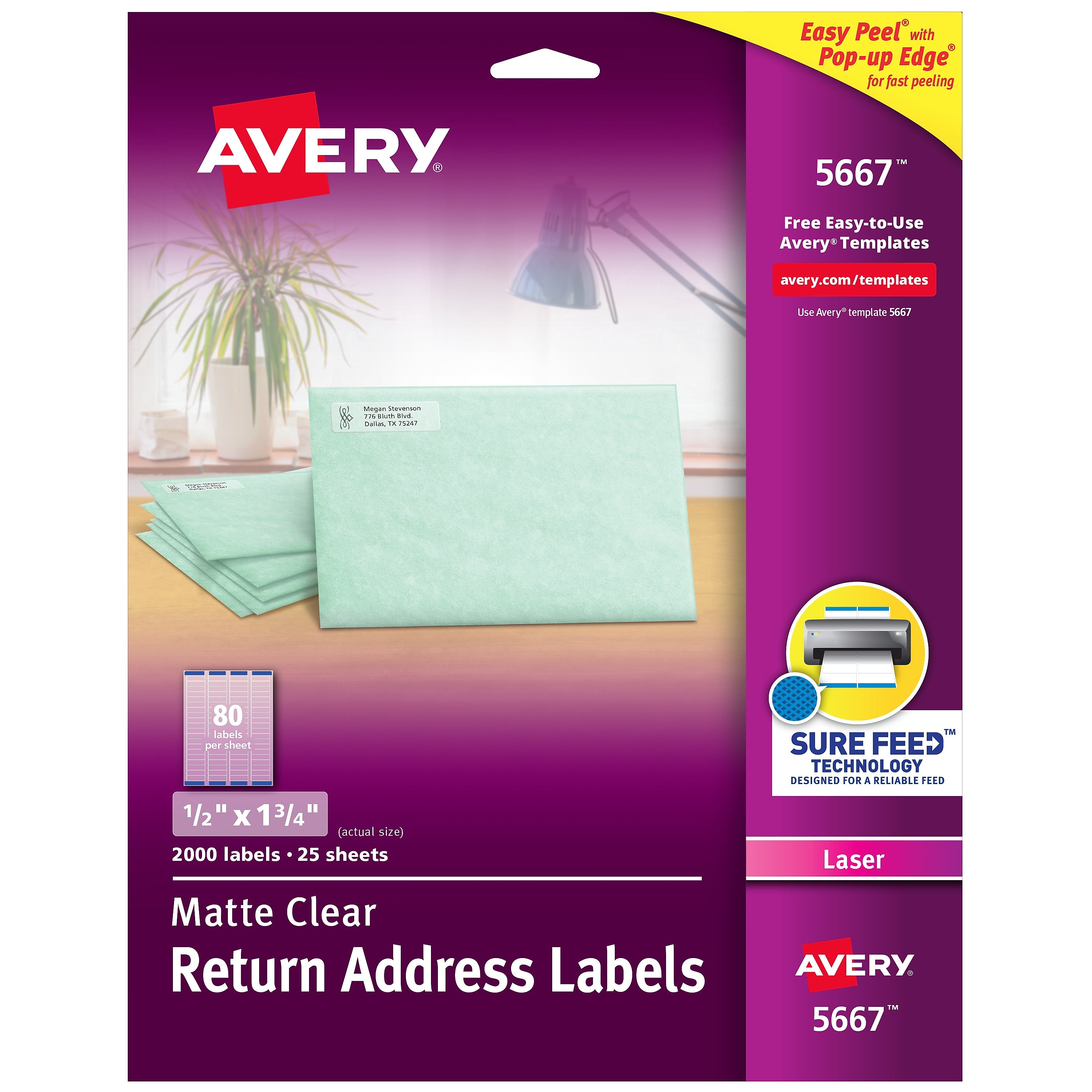 Avery Easy Peel Laser Return Address Labels, 1/2
