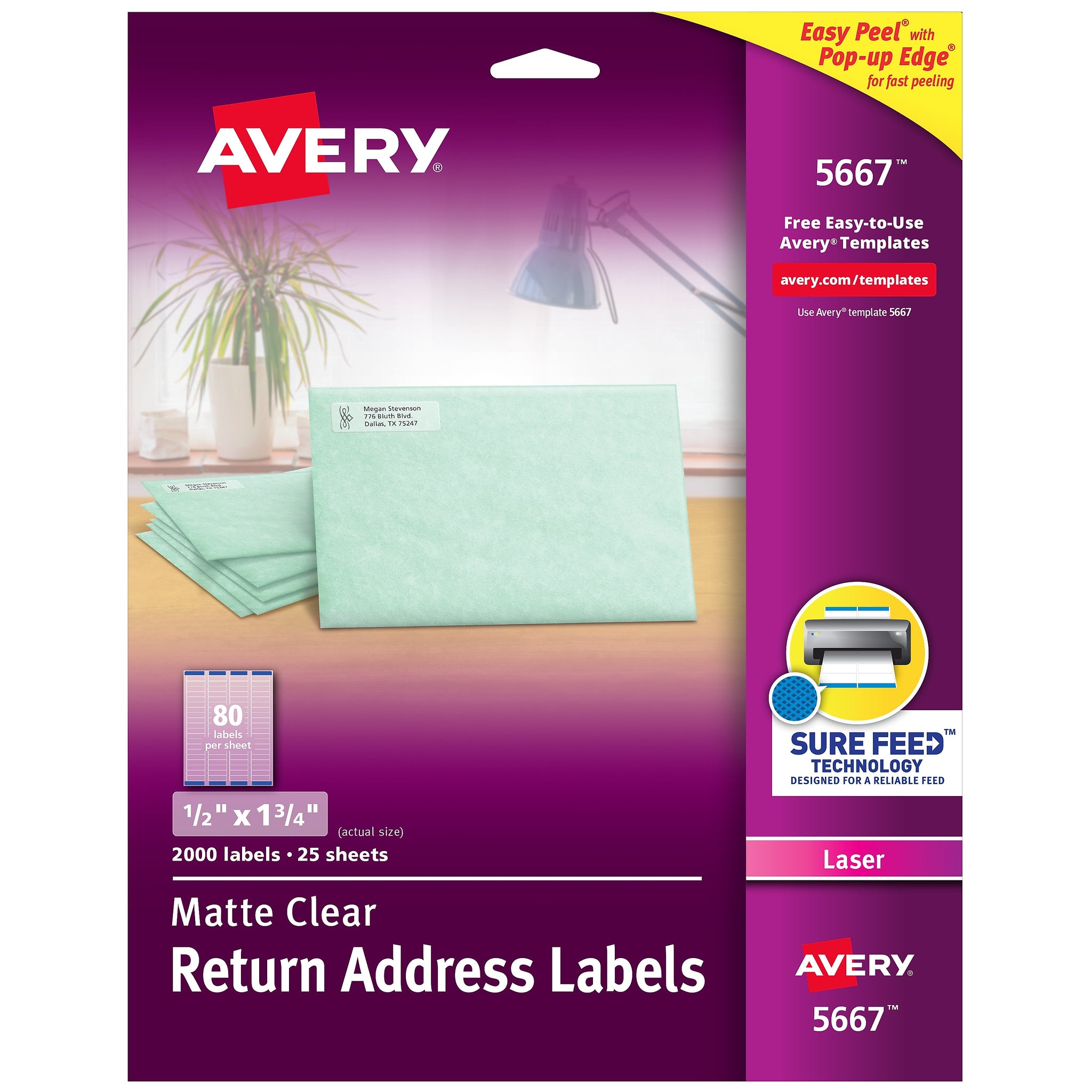 Avery Easy Peel Laser Return Address Labels, 1/2