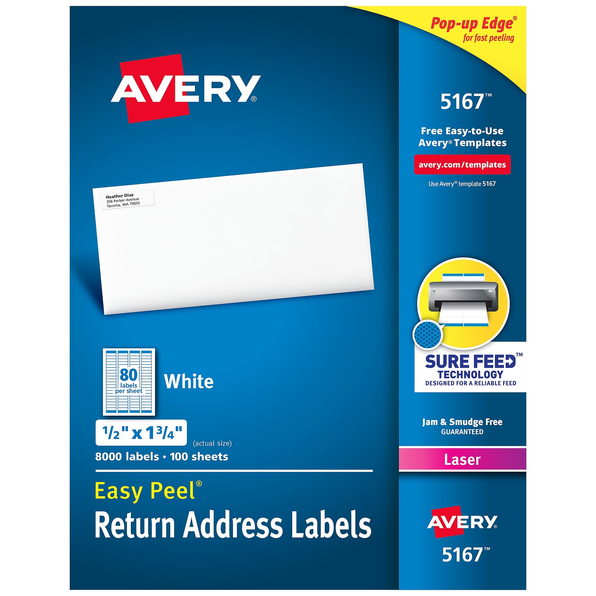 Avery Easy Peel Laser Return Address Labels, 1/2
