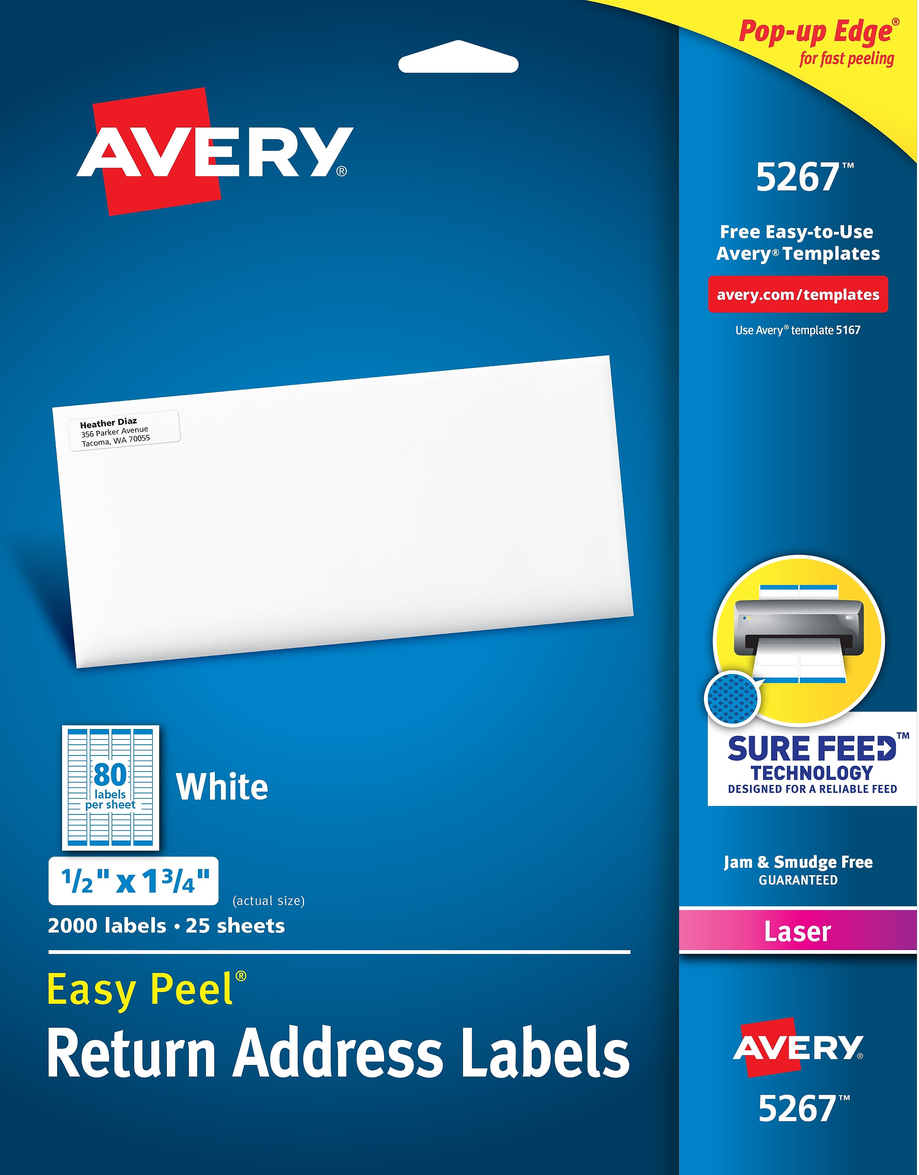 Avery Easy Peel Laser Return Address Labels, 1/2