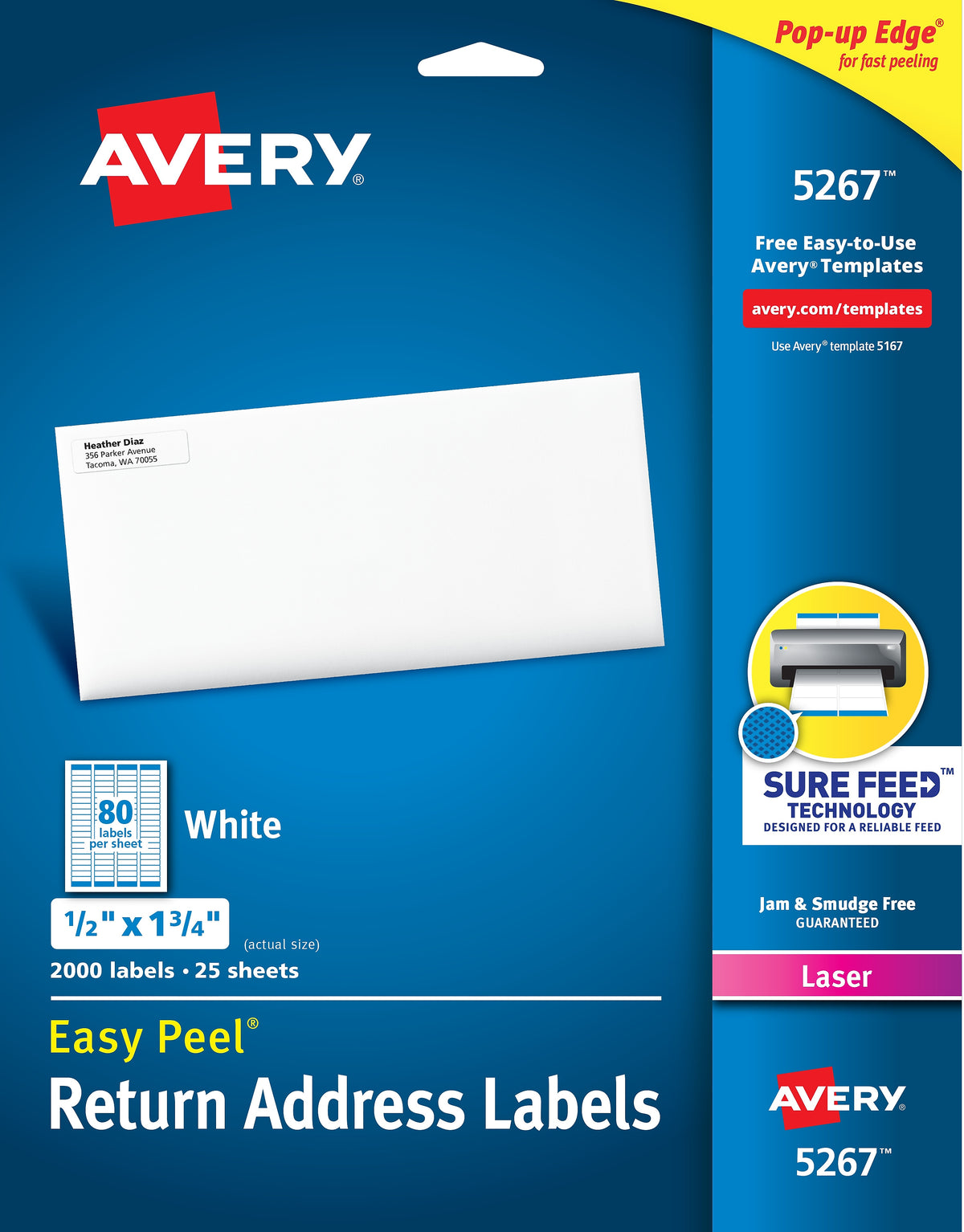 Avery Easy Peel Laser Return Address Labels, 1/2" x 1-3/4", White, 80 Labels/Sheet, 25 Sheets/Pack