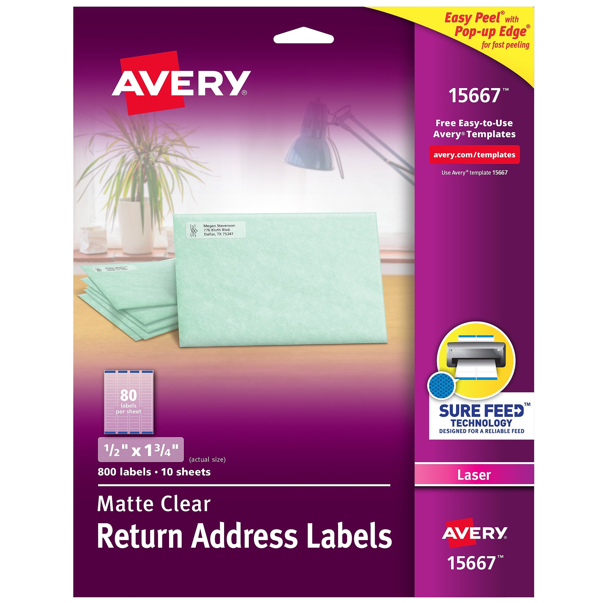 Avery Easy Peel Laser Return Address Labels, 2/3
