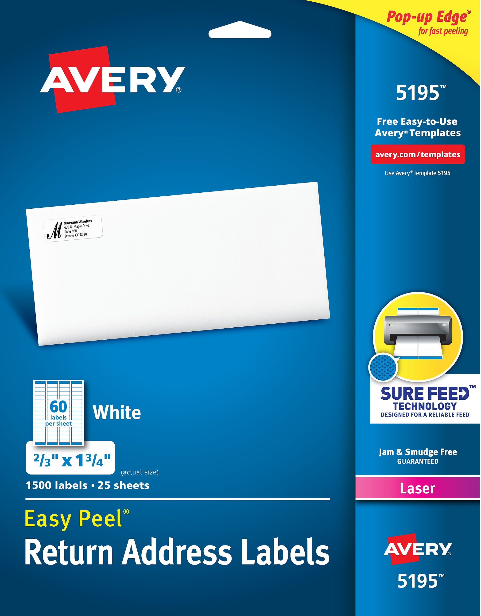 Avery Easy Peel Laser Return Address Labels, 2/3