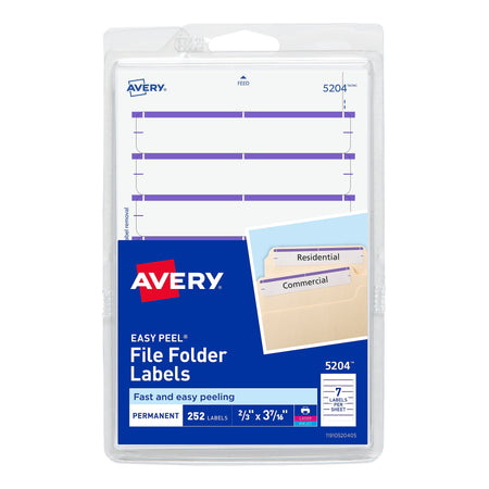 Avery Easy Peel Laser/Inkjet File Folder Labels, 2/3" x 3 7/16", Purple, 7/Sheet, 36 Sheets/Pack