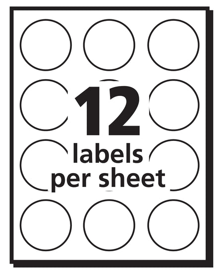 Avery Easy Peel Laser/Inkjet Multipurpose Labels, 1" Dia., White, 12 Labels/Sheet, 50 Sheets/Pack