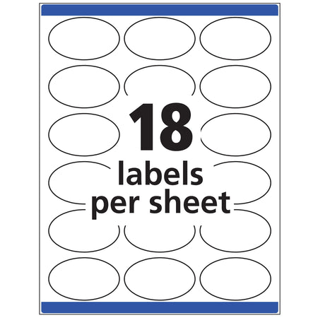 Avery Easy Peel Laser/Inkjet Oval, 1-1/2" x 2-1/2", White, 18 Labels/Sheet, 15 Sheets/Pack, 270 Labels/Pack