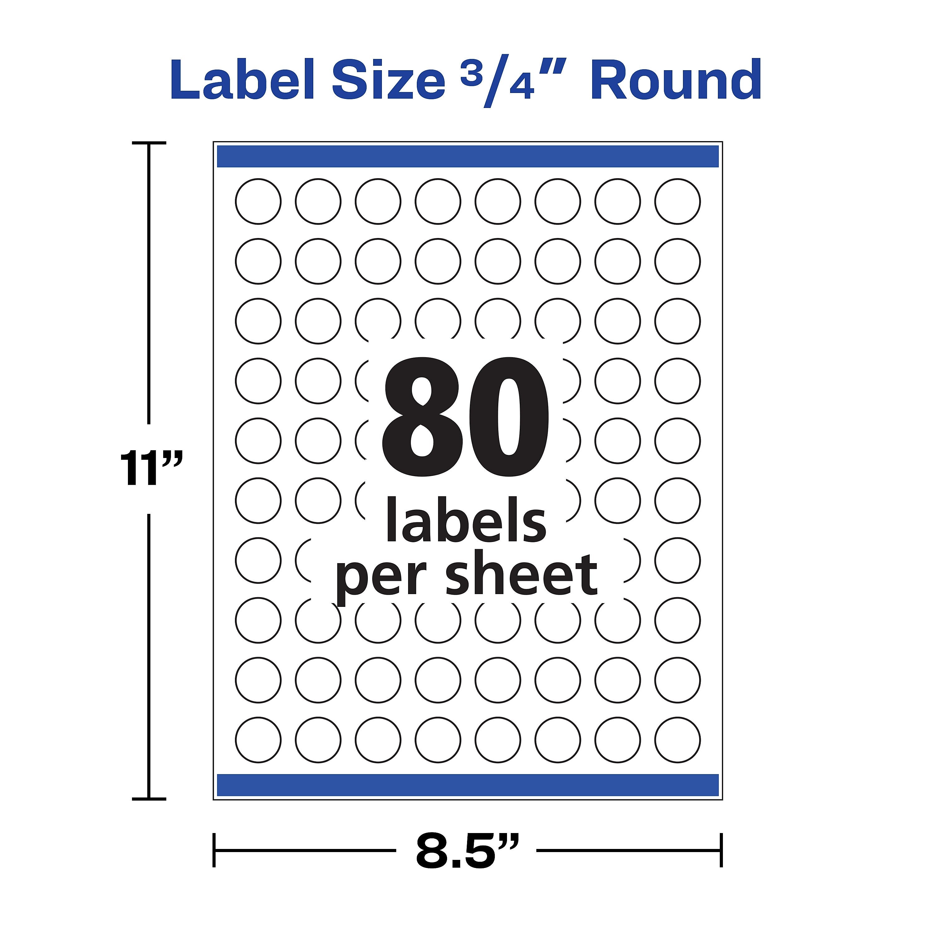 Avery Easy Peel Laser/Inkjet Round Labels, 3/4" Diameter, Glossy Clear, 80 Labels/Sheet, 5 Sheets/Pack, 400 Labels/Pack