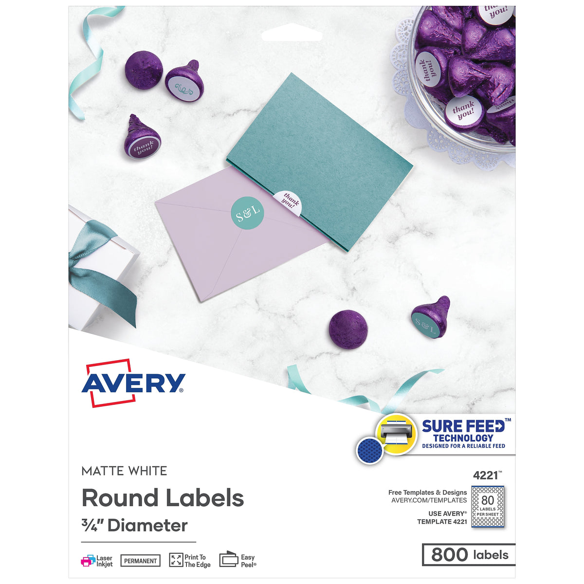 Avery Easy Peel Laser/Inkjet Round Labels, 3/4" Diameter, White, 80 Labels/Sheet, 10 Sheets/Pack, 800 Labels/Pack