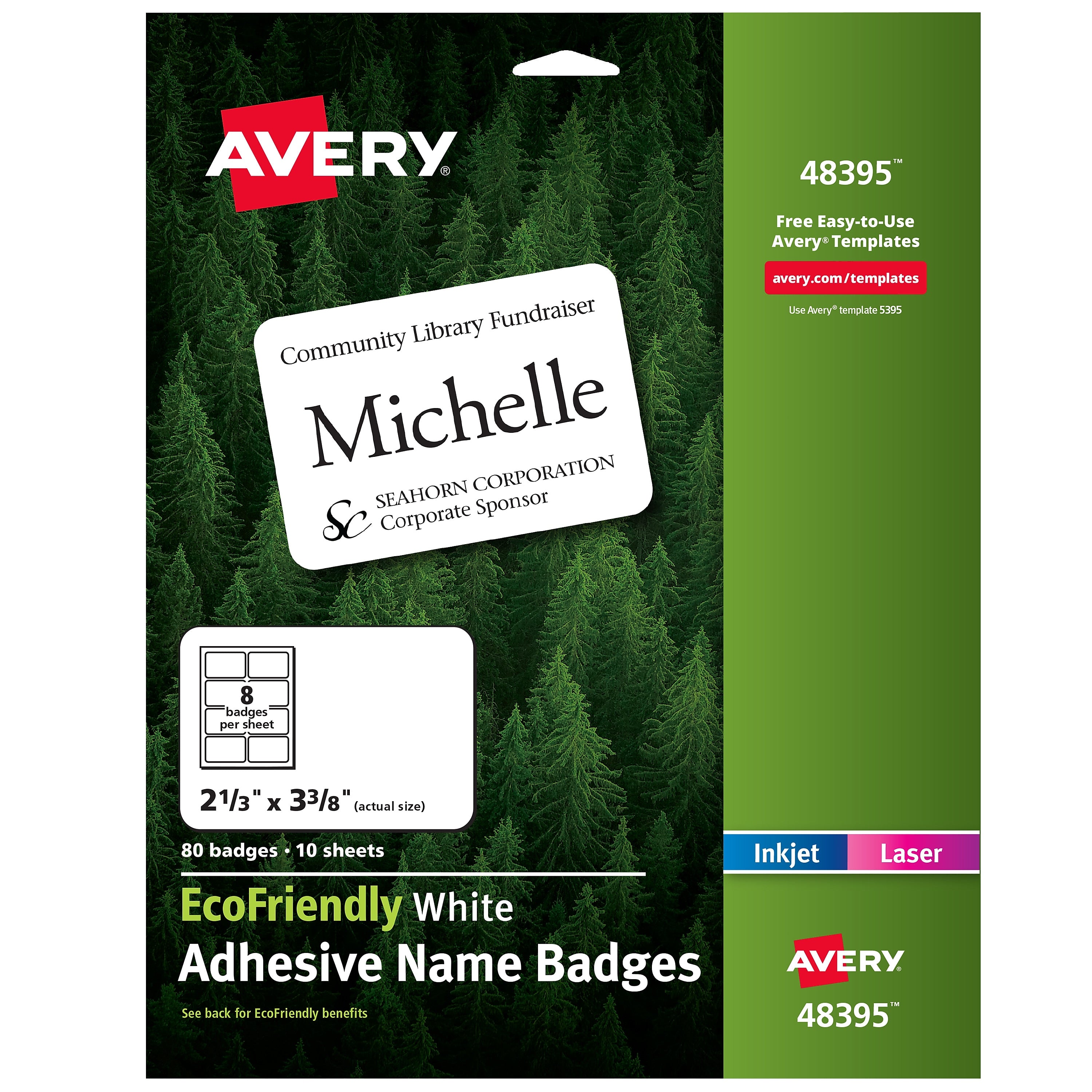 Avery EcoFriendly Adhesive Name Tags, 2-1/3