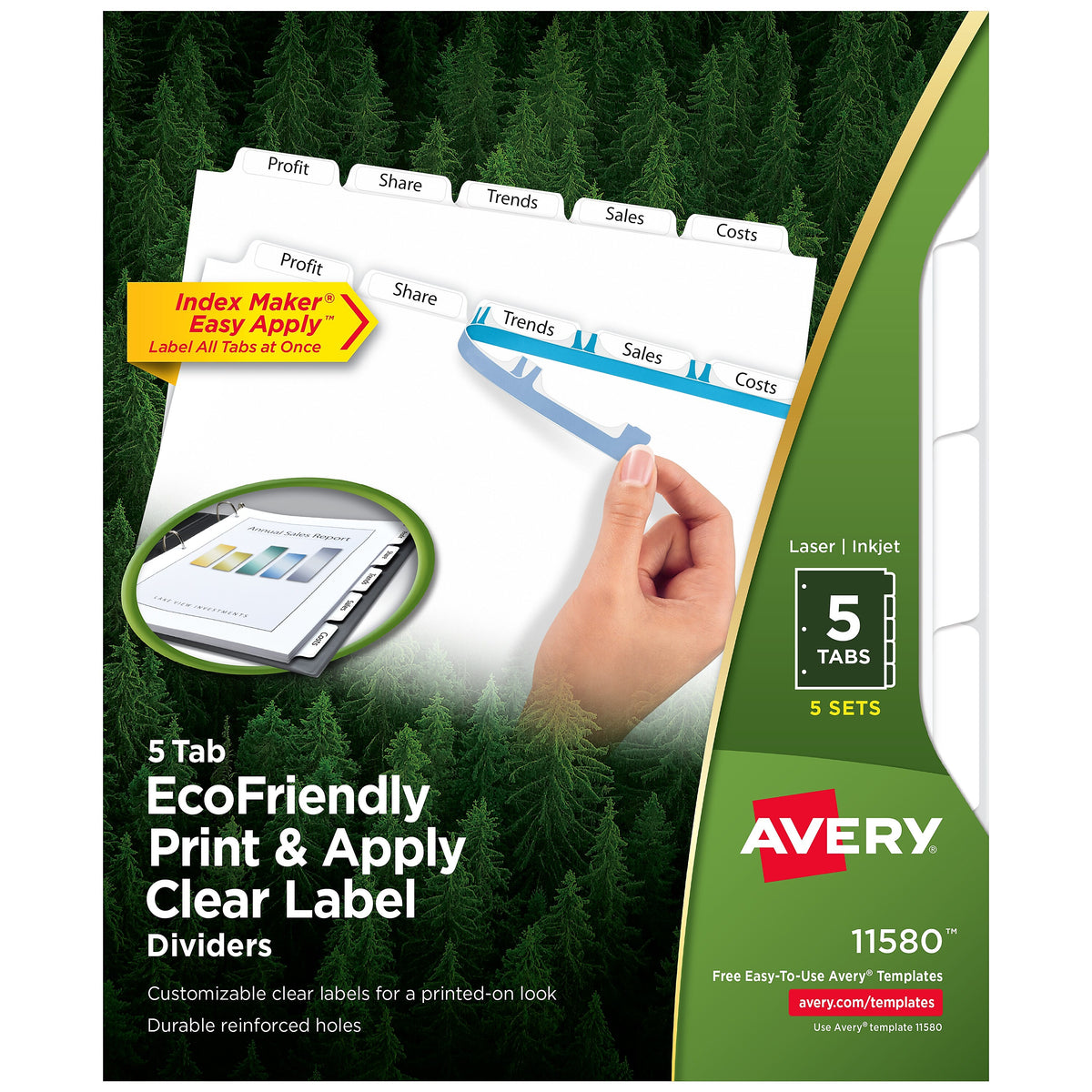 Avery EcoFriendly Index Maker Dividers, 5 Tab, White, 5/Pack