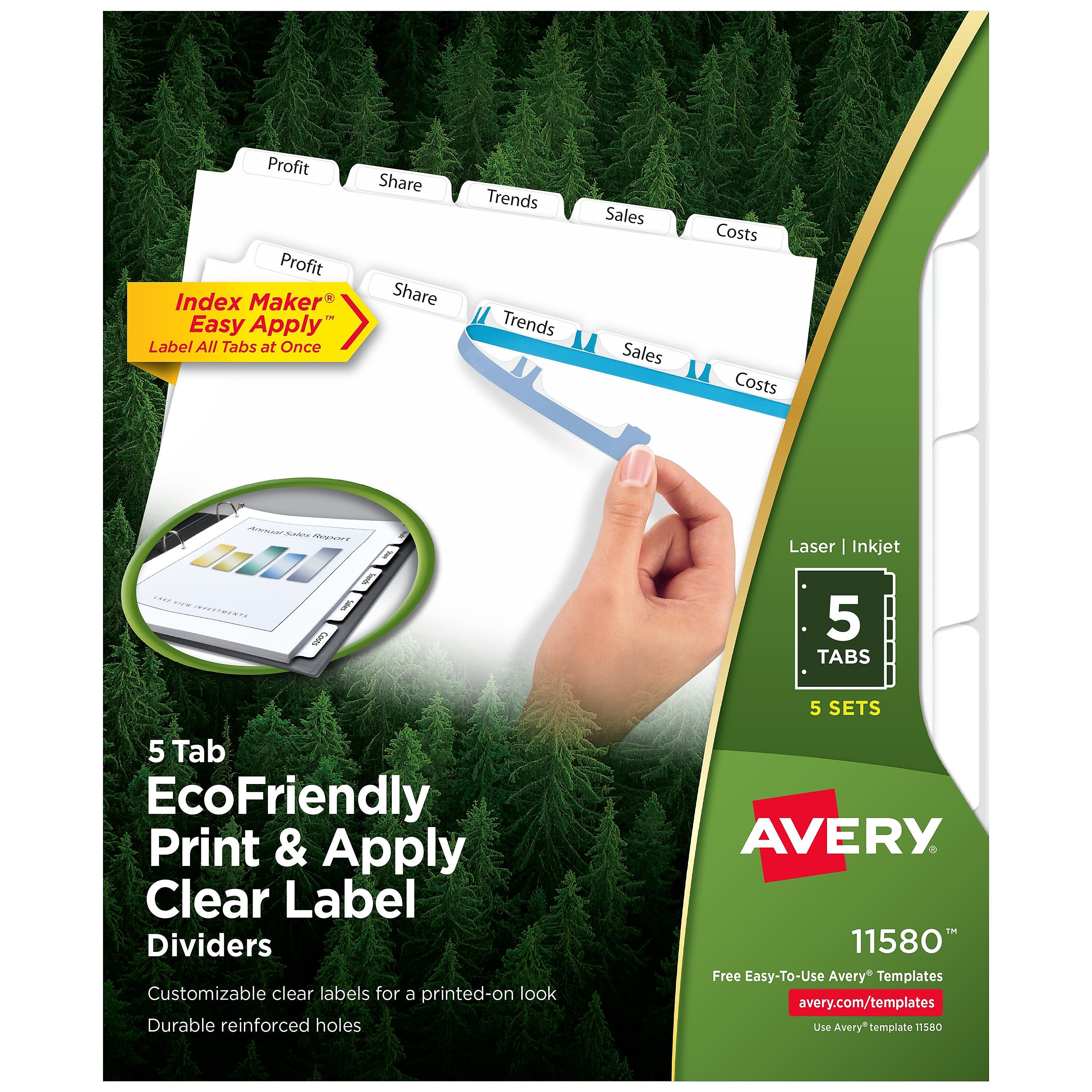 Avery EcoFriendly Index Maker Dividers, 5 Tab, White, 5/Pack