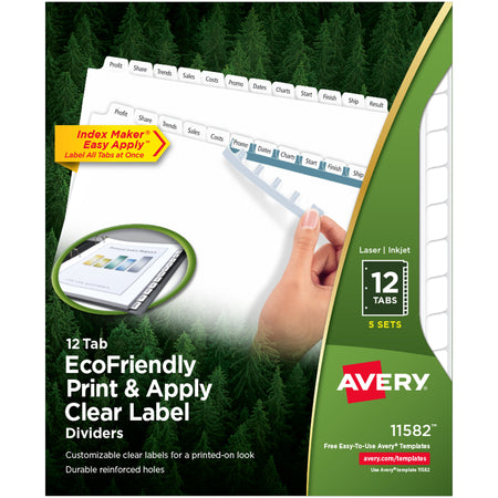 Avery EcoFriendly Index Maker Print & Apply Label Paper Dividers, 12 Tab, White, 5/Pack