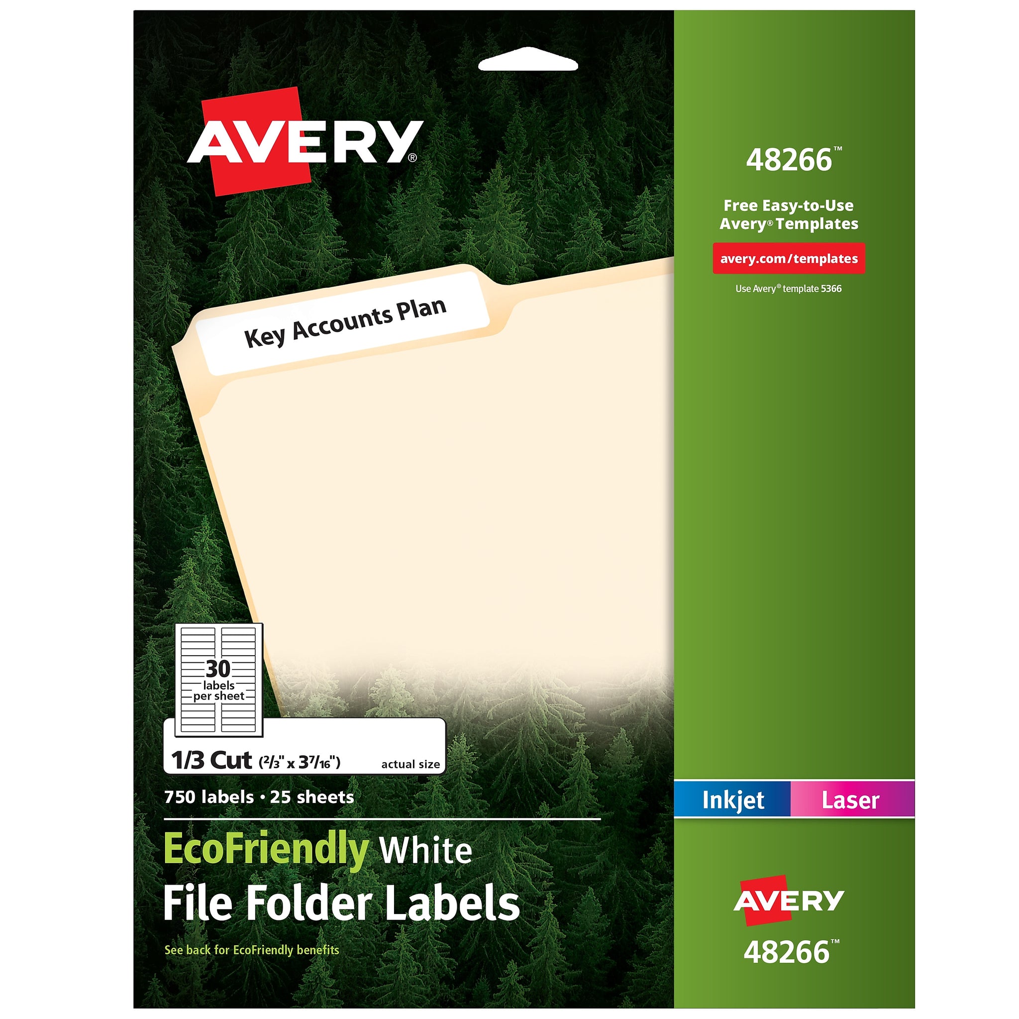 Avery EcoFriendly Laser/Inkjet File Folder Labels, 2/3