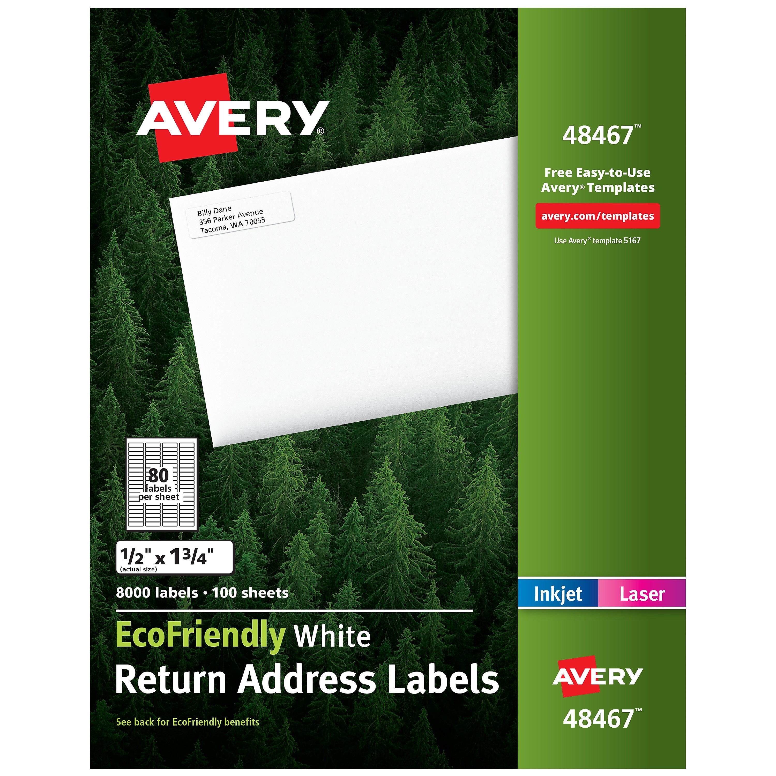Avery EcoFriendly Laser/Inkjet Return Address Labels, 1/2