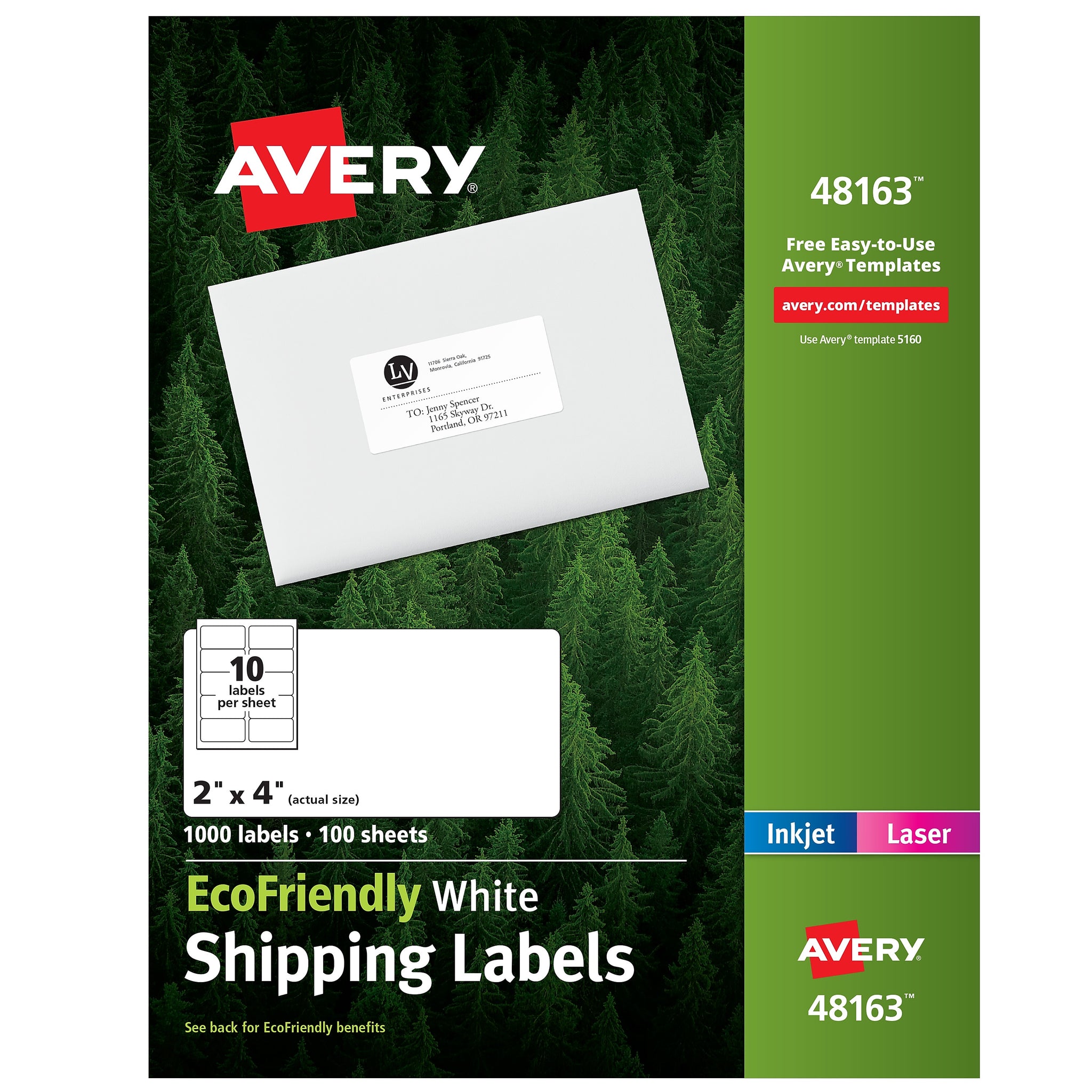 Avery EcoFriendly Laser/Inkjet Shipping Labels, 2