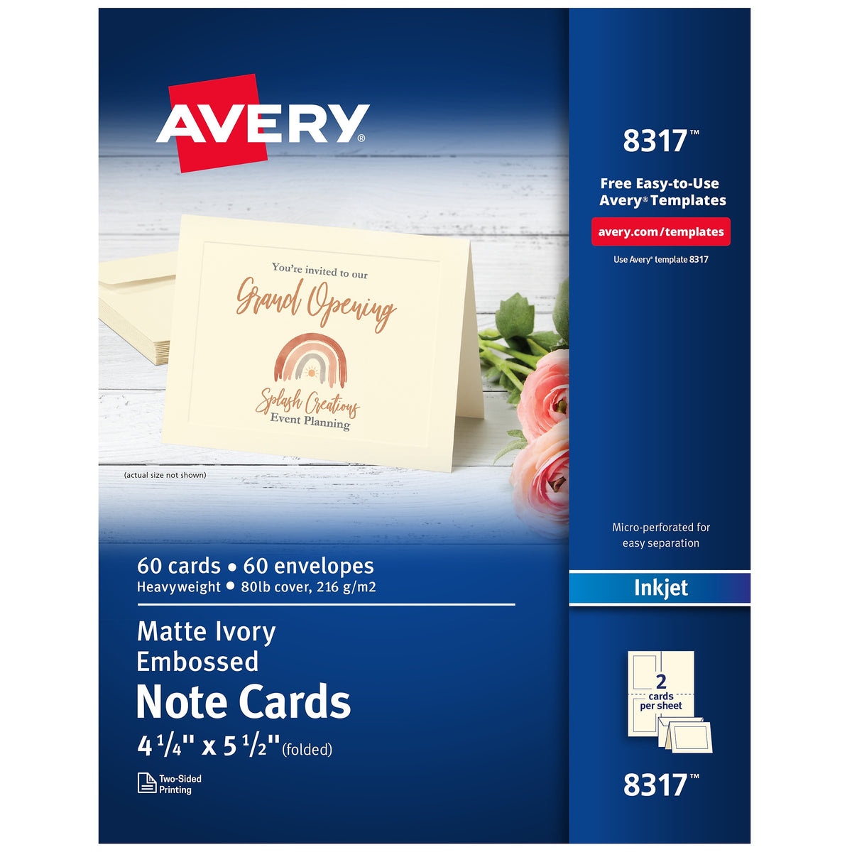 Avery Embossed General Use Note Cards, Matte Ivory, 60/Pack