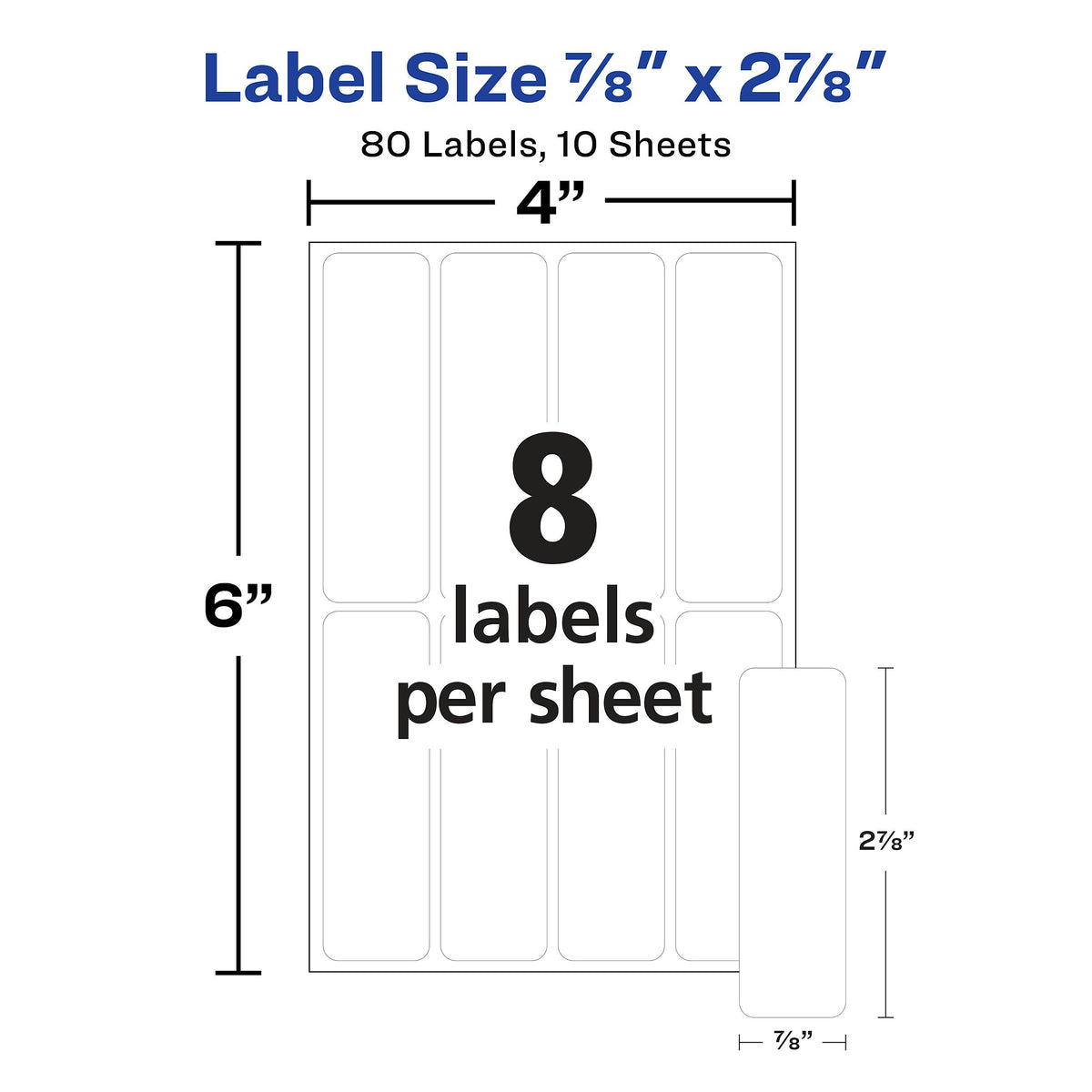 Avery Erasable Multiuse Removable Labels, 7/8" x 2-7/8", White, 8 Labels/Sheet, 10 Sheets/Pack, 80 Labels/Pack