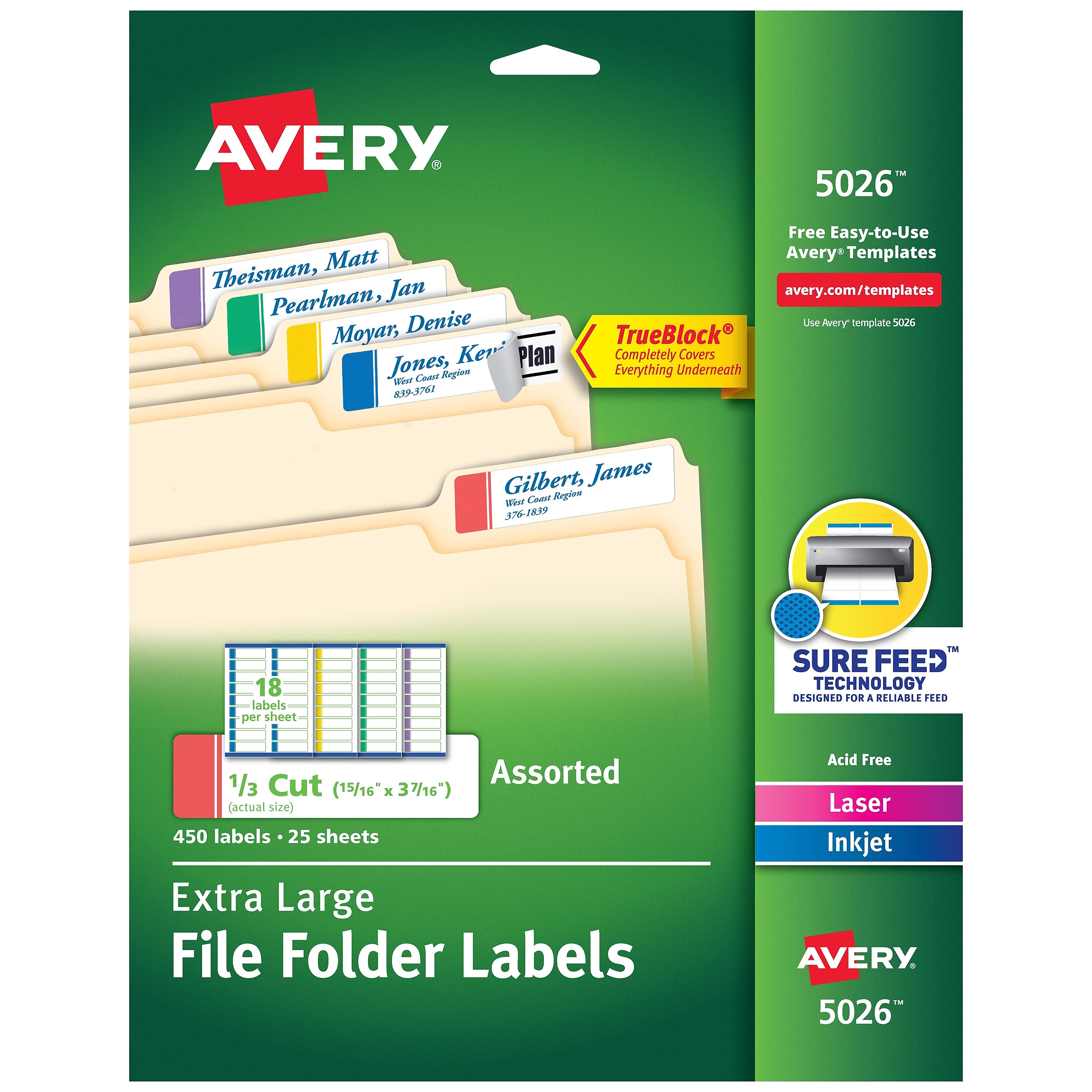 Avery Extra Large Laser/Inkjet File Folder Labels, 15/16