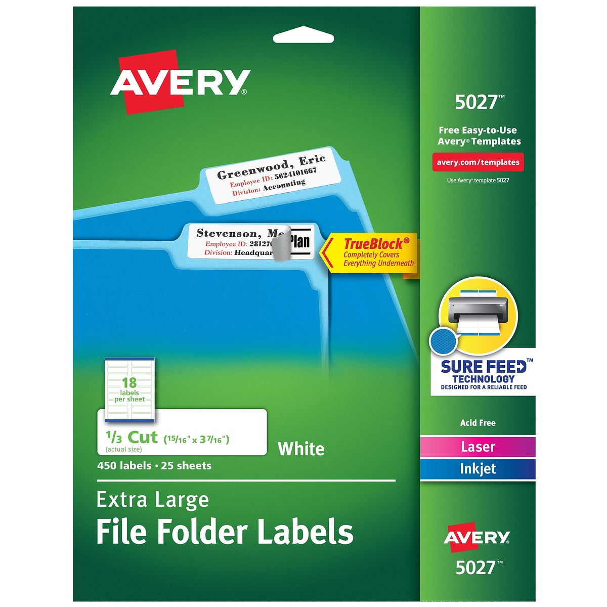 Avery Extra Large Laser/Inkjet File Folder Labels, 15/16" x 3 7/16", White, 450 Labels Per Pack