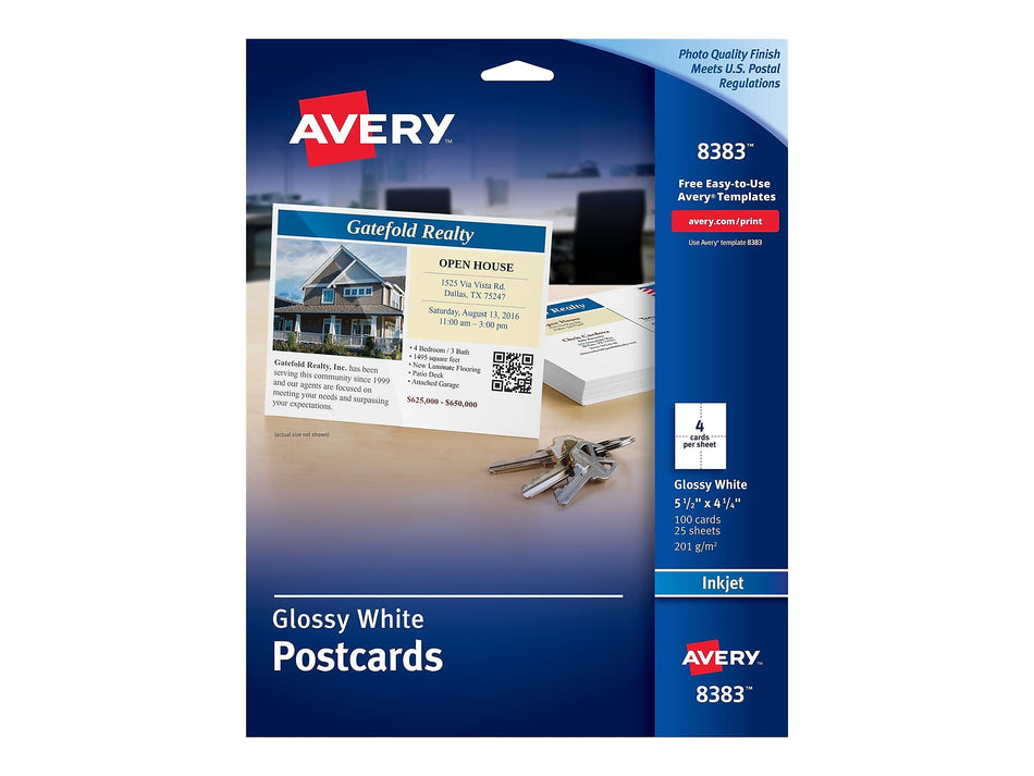 Avery Glossy Postcards, 5.5" x 4.25", White, 100/Box