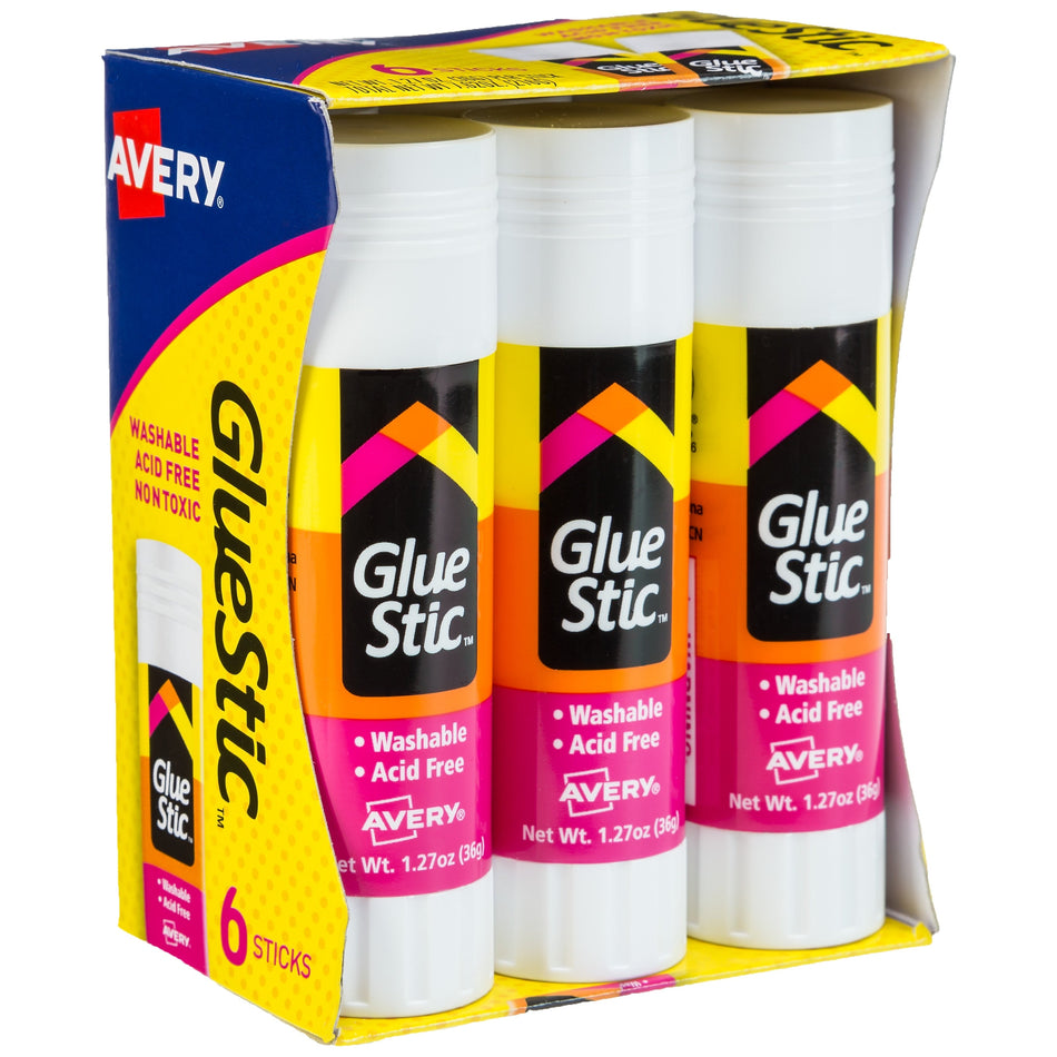 Avery Glue Stic Glue Sticks, 1.27 oz., White, 6/Pack