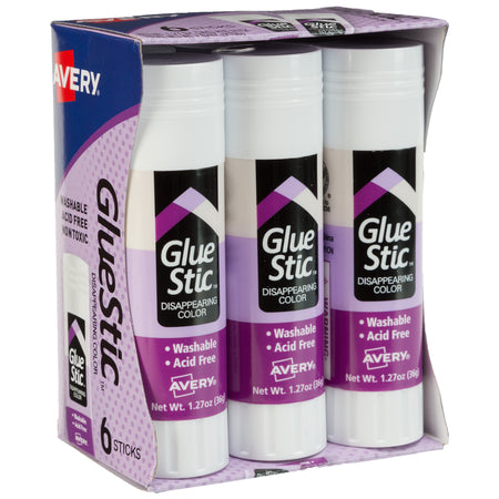 Avery GlueStic Washable Glue Sticks, 1.27 oz., 6/Pack