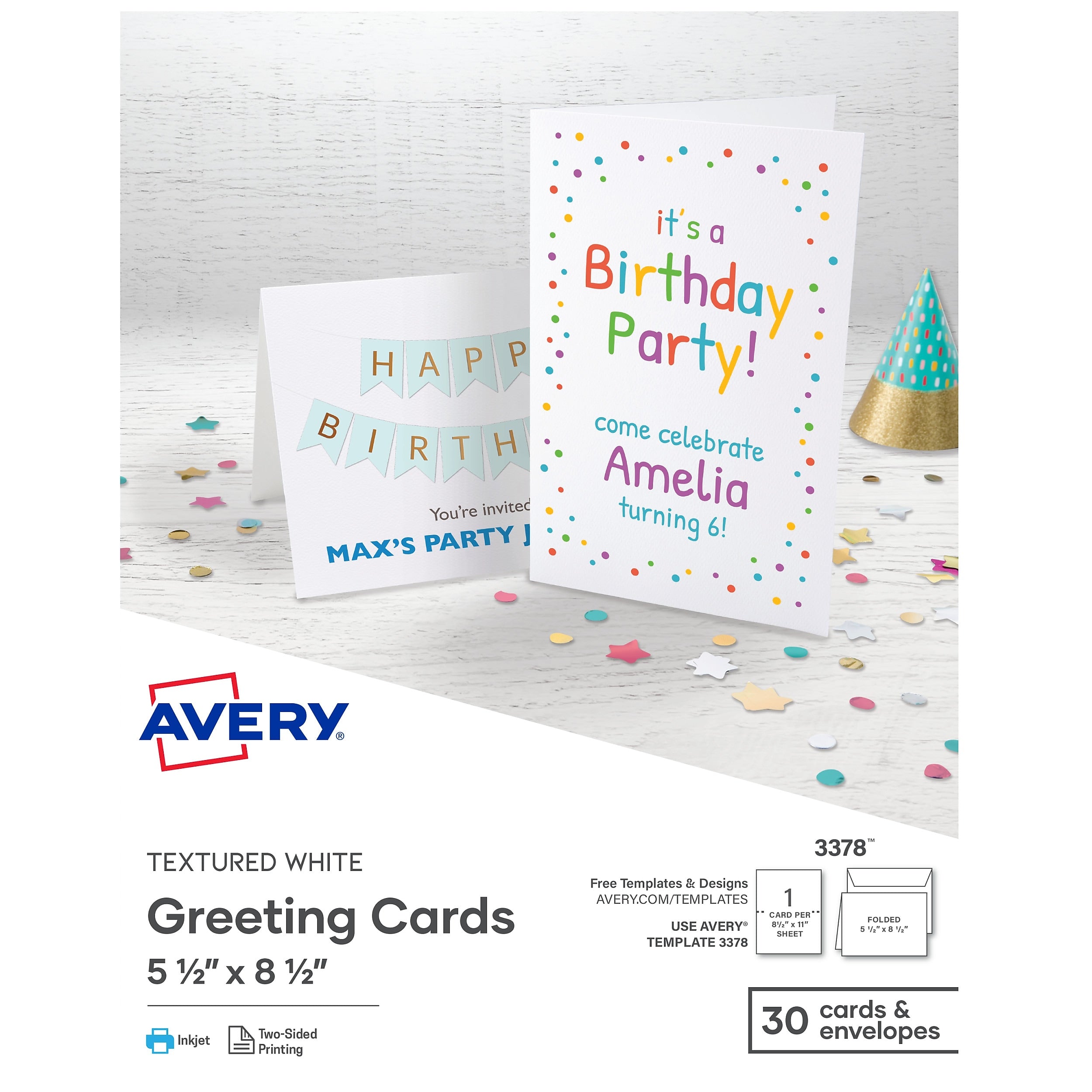 Avery Half-Fold Cards, 5.5" x 8.5", Matte White, 30/Box